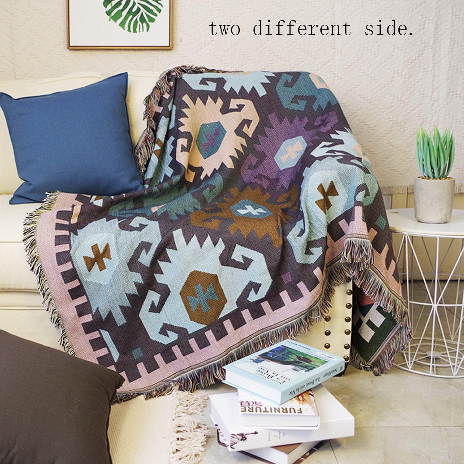 Luxlovery Manta bohemia para sofá, manta tejida geométrica, bohemio, hippie, tribal, bohemio, azteca, para sofá, cama azteca, manta de gran tamaño