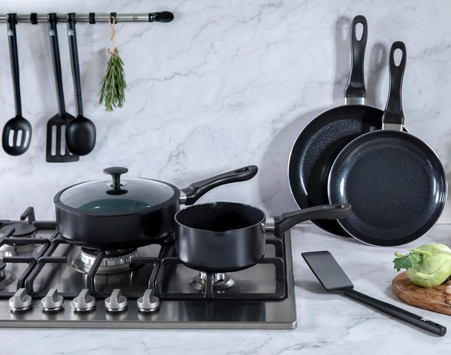 BK Vivid Ceramic – Juego de utensilios de cocina antiadherentes de inducción de 11 piezas, sin PFAS, apto para lavavajillas, color negro