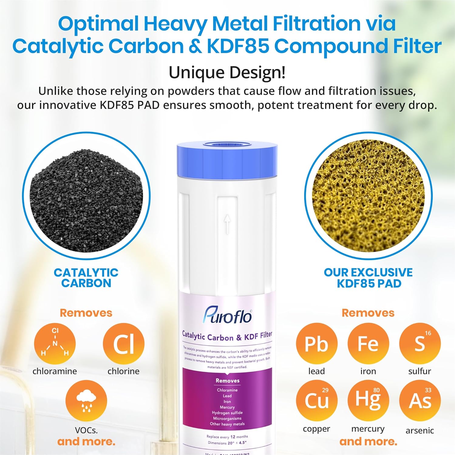 Puroflo Paquete de filtro de agua para toda la casa de metal pesado y sistema RO sin tanque