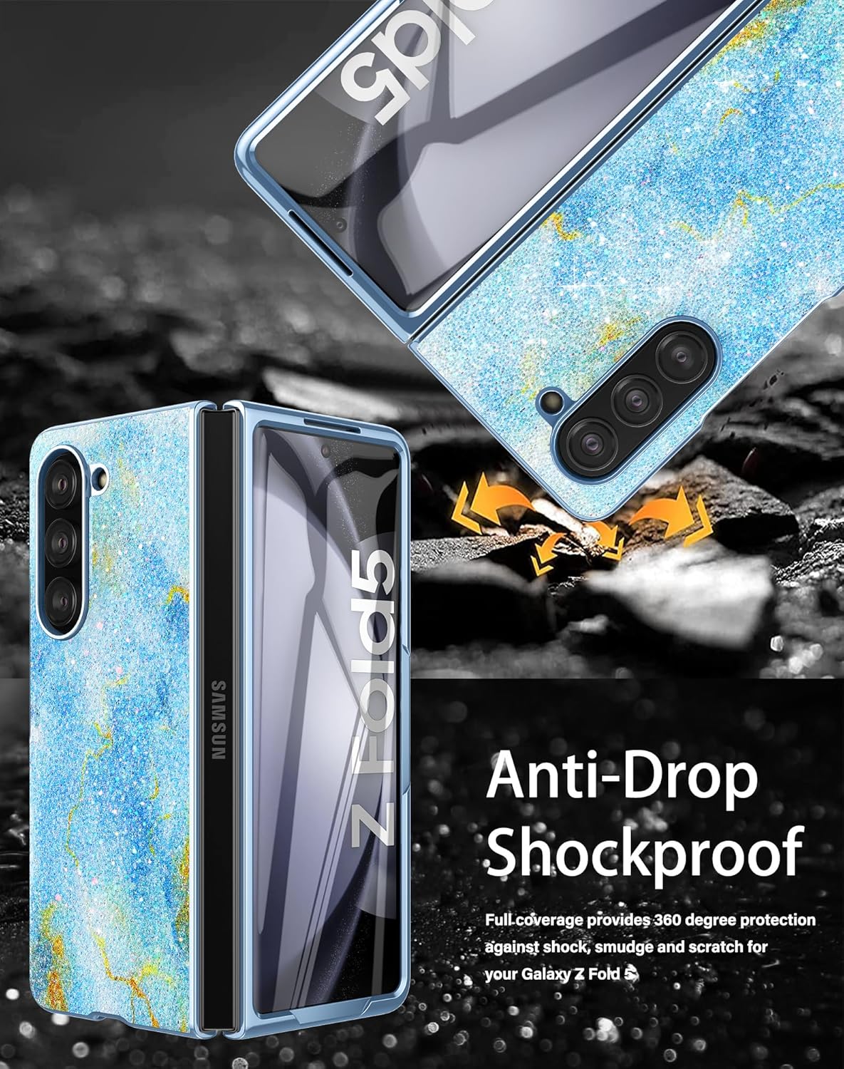 DDJ Funda para Samsung Galaxy Z Fold 5, funda rígida de policarbonato brillante con diamantes de imitación para mujeres y niñas, funda brillante