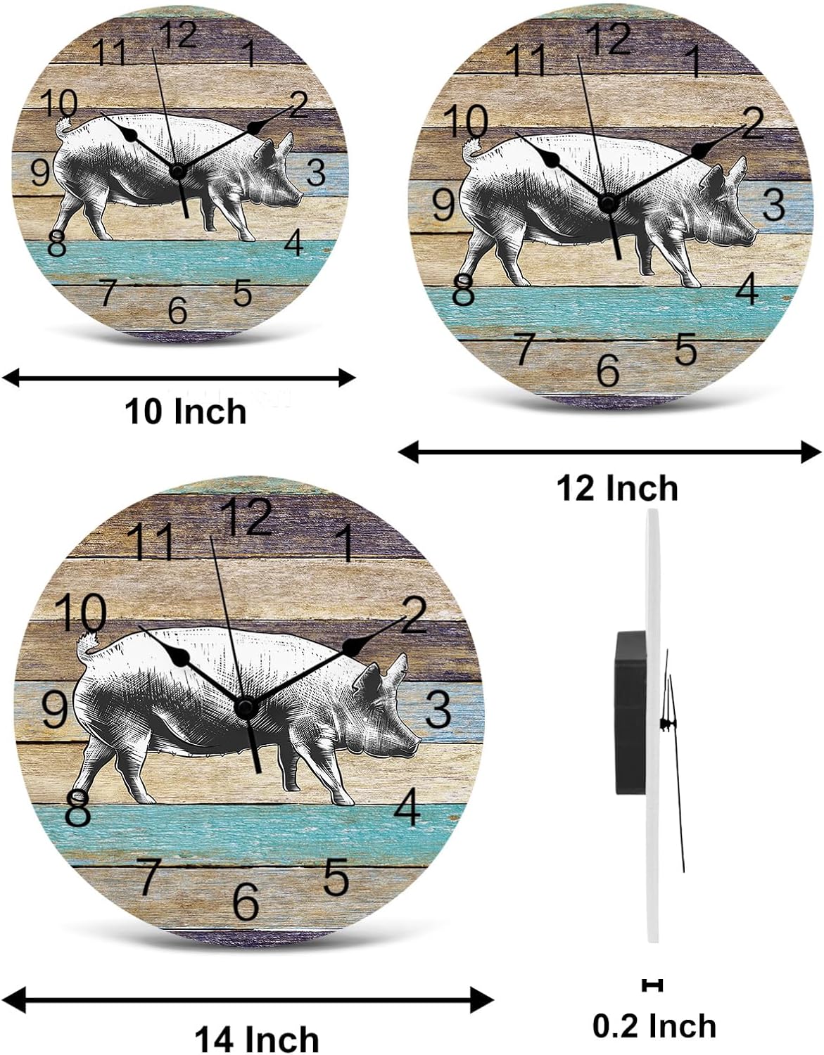 Reloj de pared de PVC con diseño de cerdo de granja, silencioso, sin tictac, funciona con pilas, reloj redondo para el hogar, sala de estar,