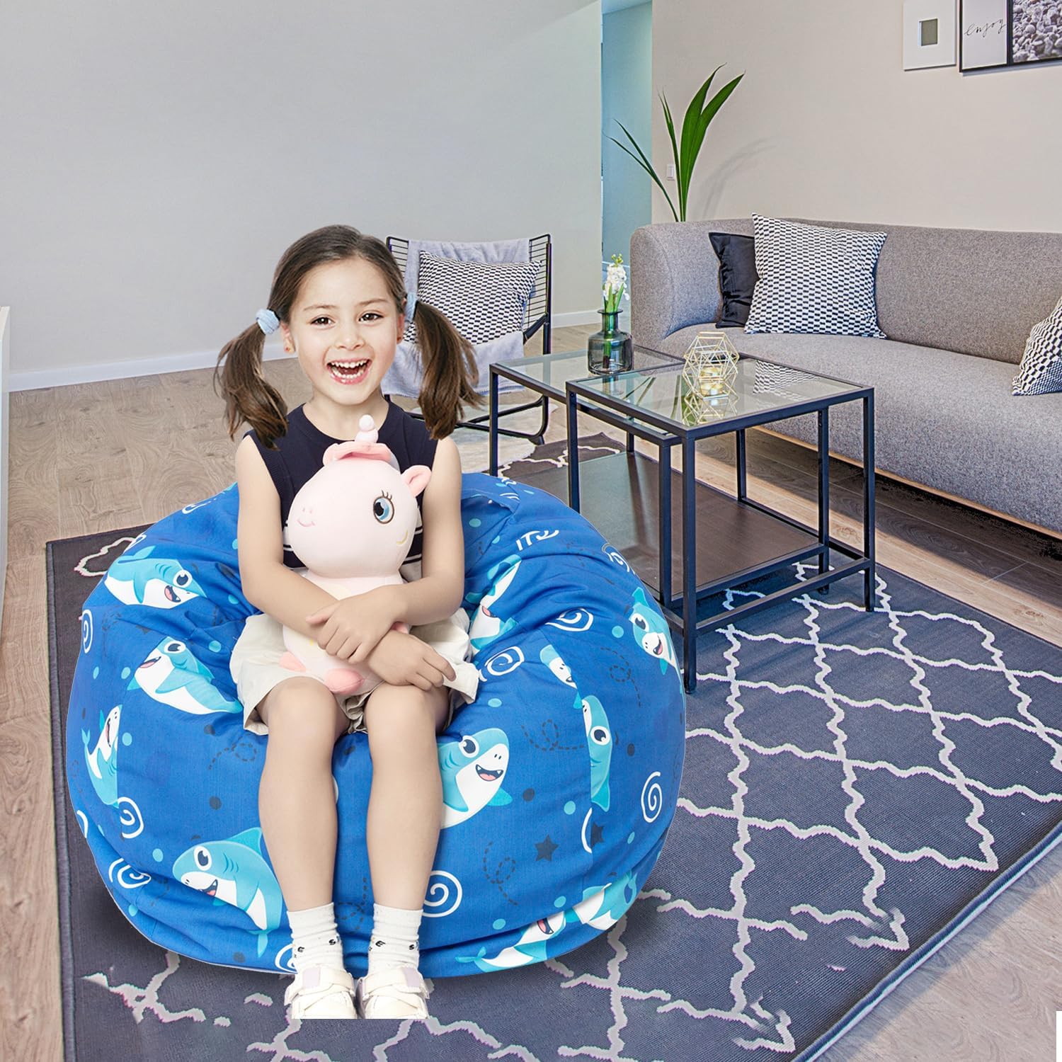 Funda para puf de almacenamiento de animales de peluche, para niños, mantas, toallas, puf (solo funda), sofá de lona con cremallera YKK, tamaño