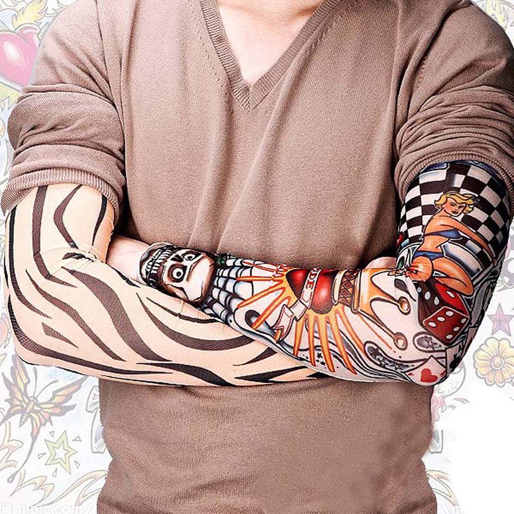 6 unids nuevo nylon elástico falso tatuaje temporal manga diseños cuerpo brazo medias tatoo para hombres hombres mujeres