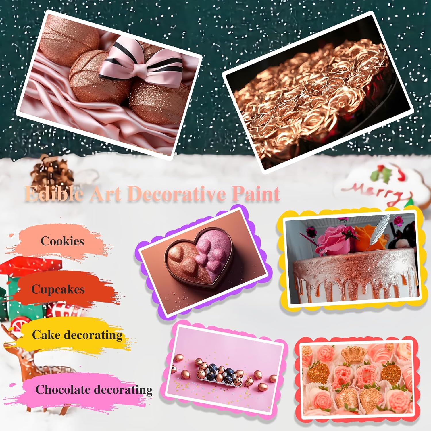 Pintura metálica comestible de grado alimenticio para tartas, colorante alimentario, pintura Wayin con purpurina metálica comestible para decorar