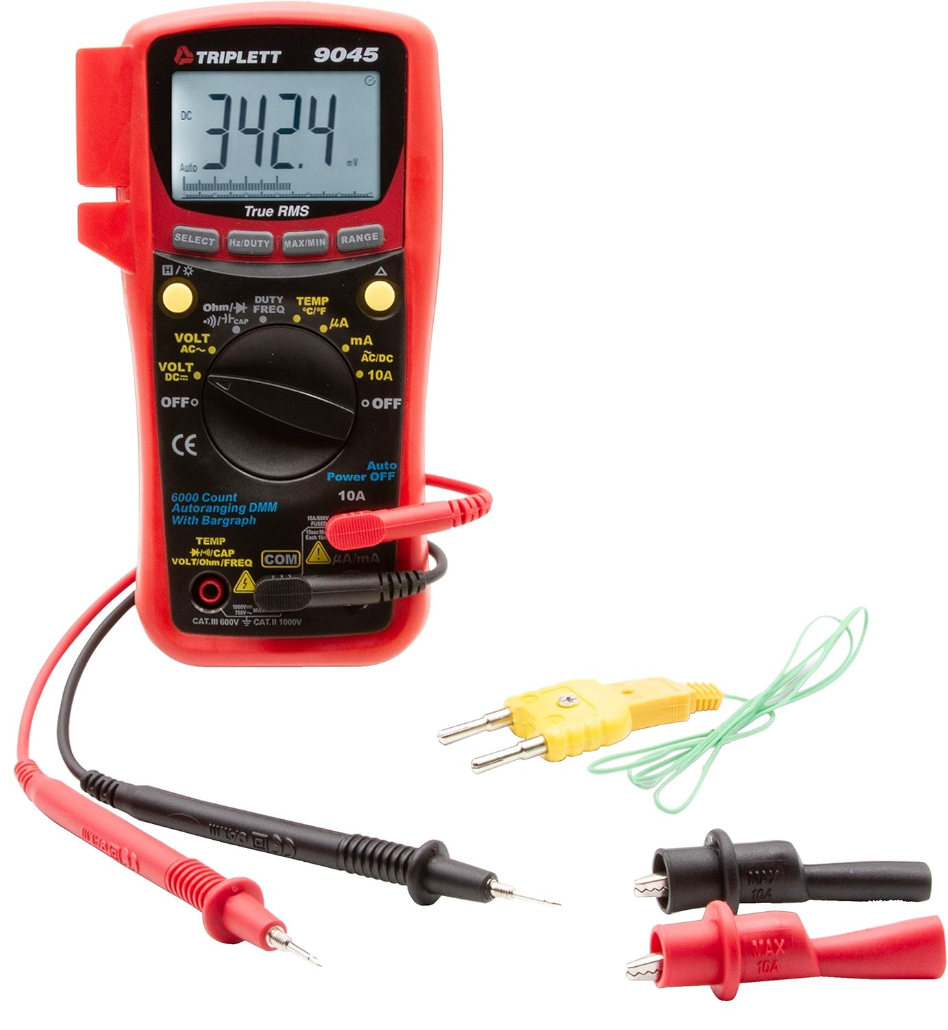 Triplett 9045 True RMS Multímetro digital de 6000 cuentas voltaje CACC, corriente CACC, resistencia, continuidad, prueba de diodos y capacitancia