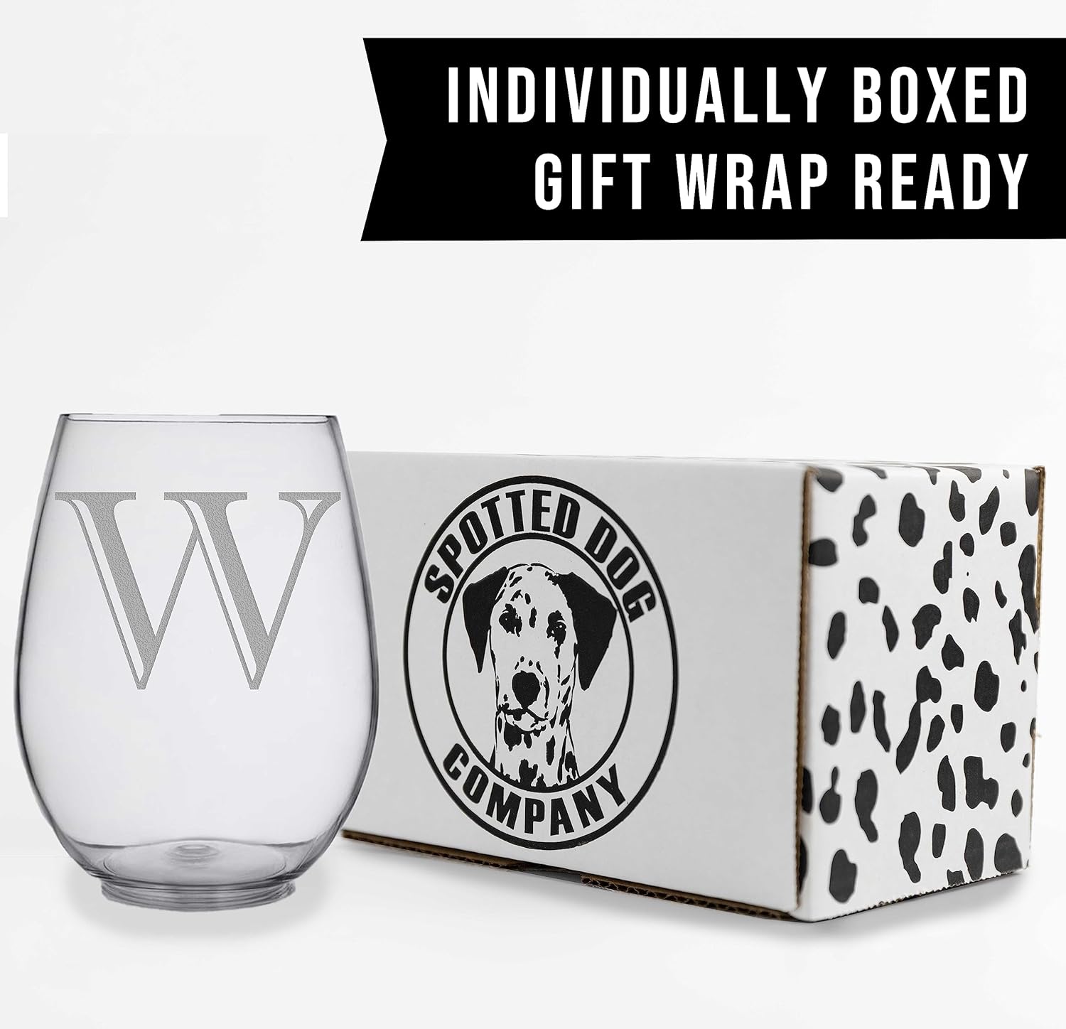 Copa de vino grabada con monograma de 17 onzas sin tallo (letra W) A-Z, regalos personalizados para mujeres, copas de vino personalizadas, regalo de
