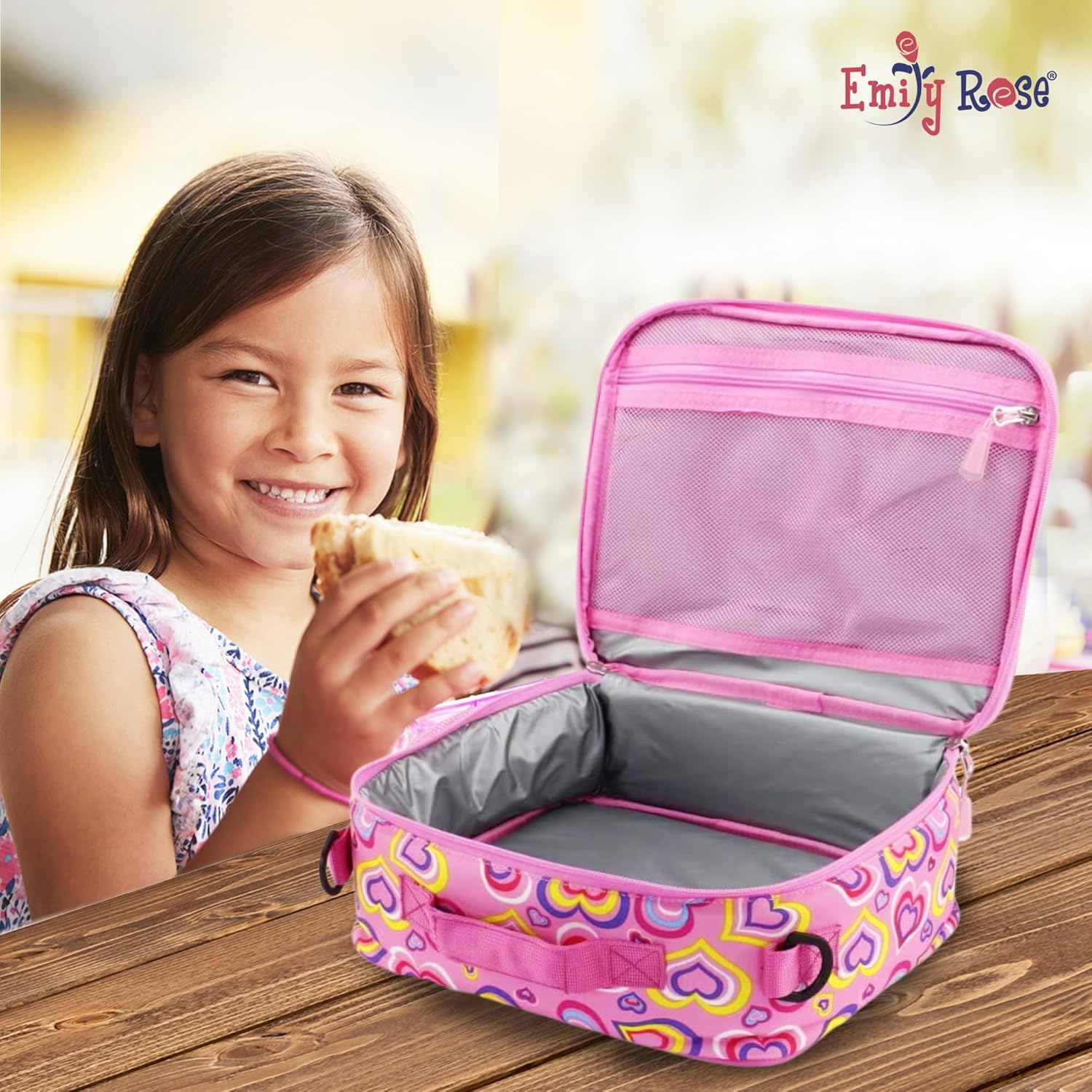 Emily Rose Lonchera térmica para niñas, lonchera reutilizable para guardería, escuela primaria y viajes, perfecta para comidas calientes y frías,