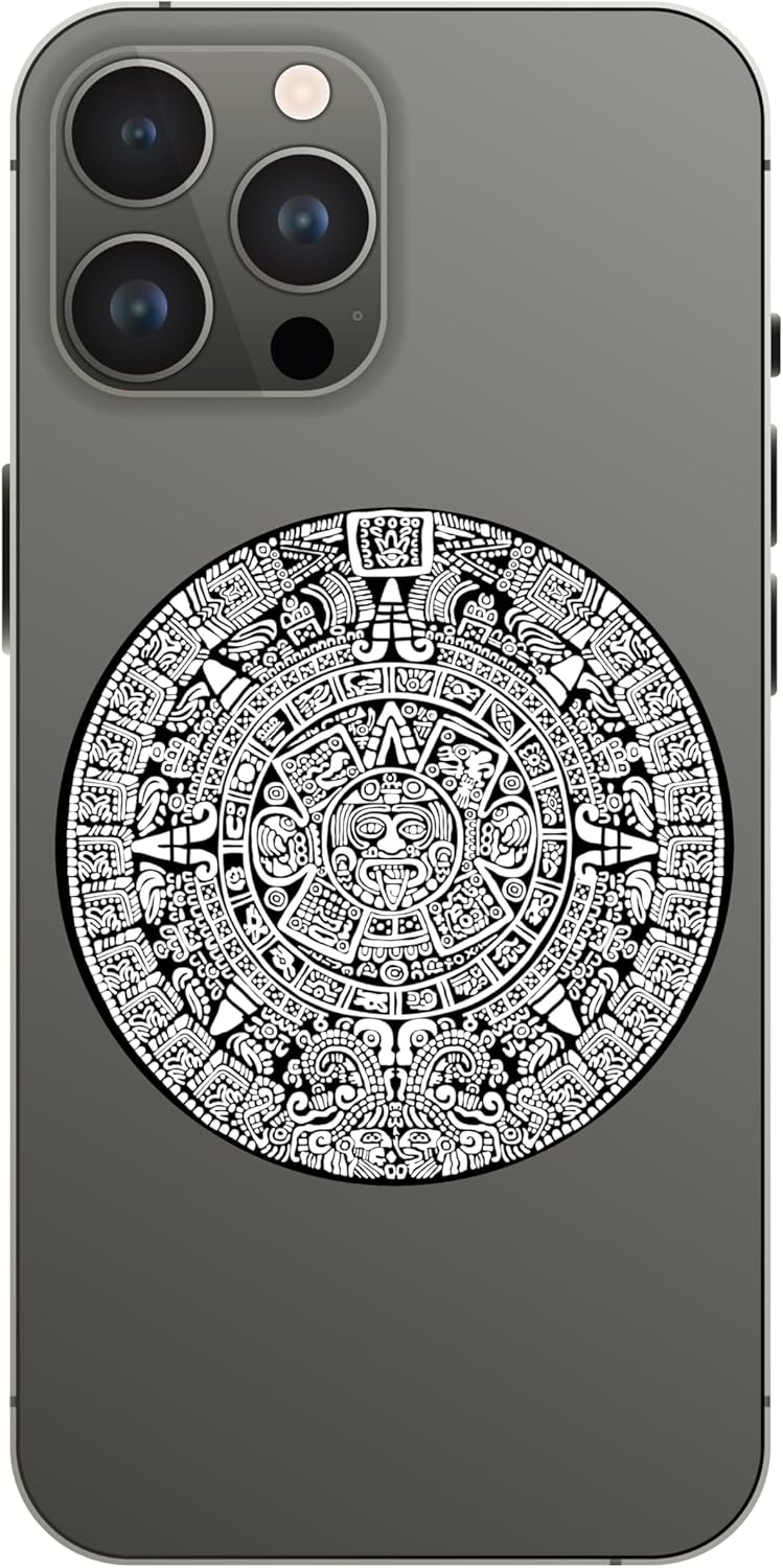 Calcomanía de calendario maya azteca antiguo en blanco y negro  Calcomanía de calendario azteca para automóvil, camión, computadora portátil (18 x