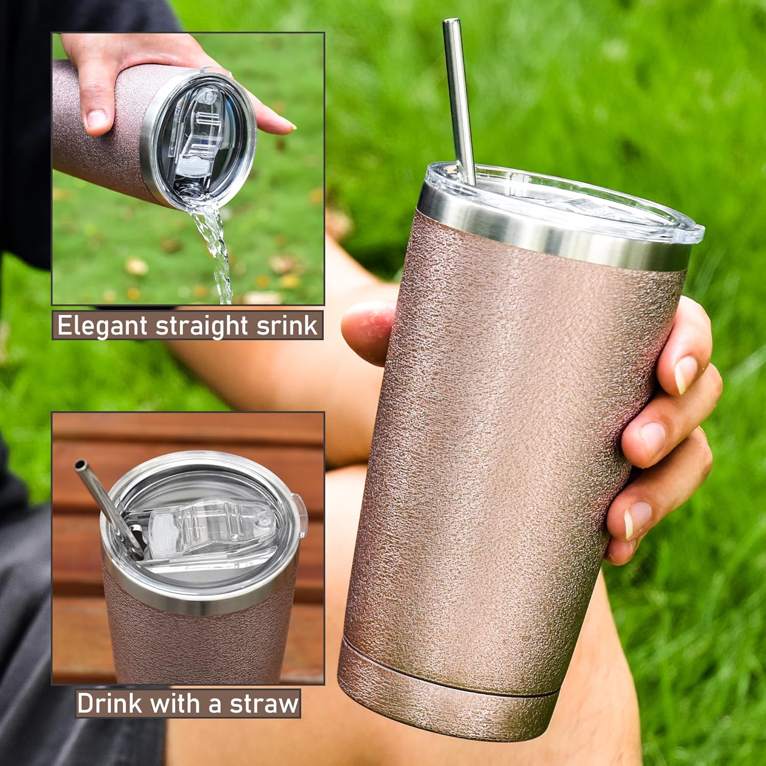 AGH Vaso de 20 onzas con tapa y pajilla, de acero inoxidable de 20 onzas, con aislamiento al vacío, para agua, café o purpurina, taza térmica de