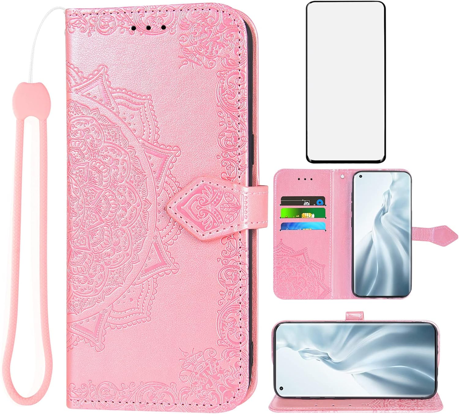 Asuwish Compatible con Xiaomi Mi 11 5G Funda tipo cartera y protector de pantalla de vidrio templado, cubierta abatible, soporte para tarjetas,