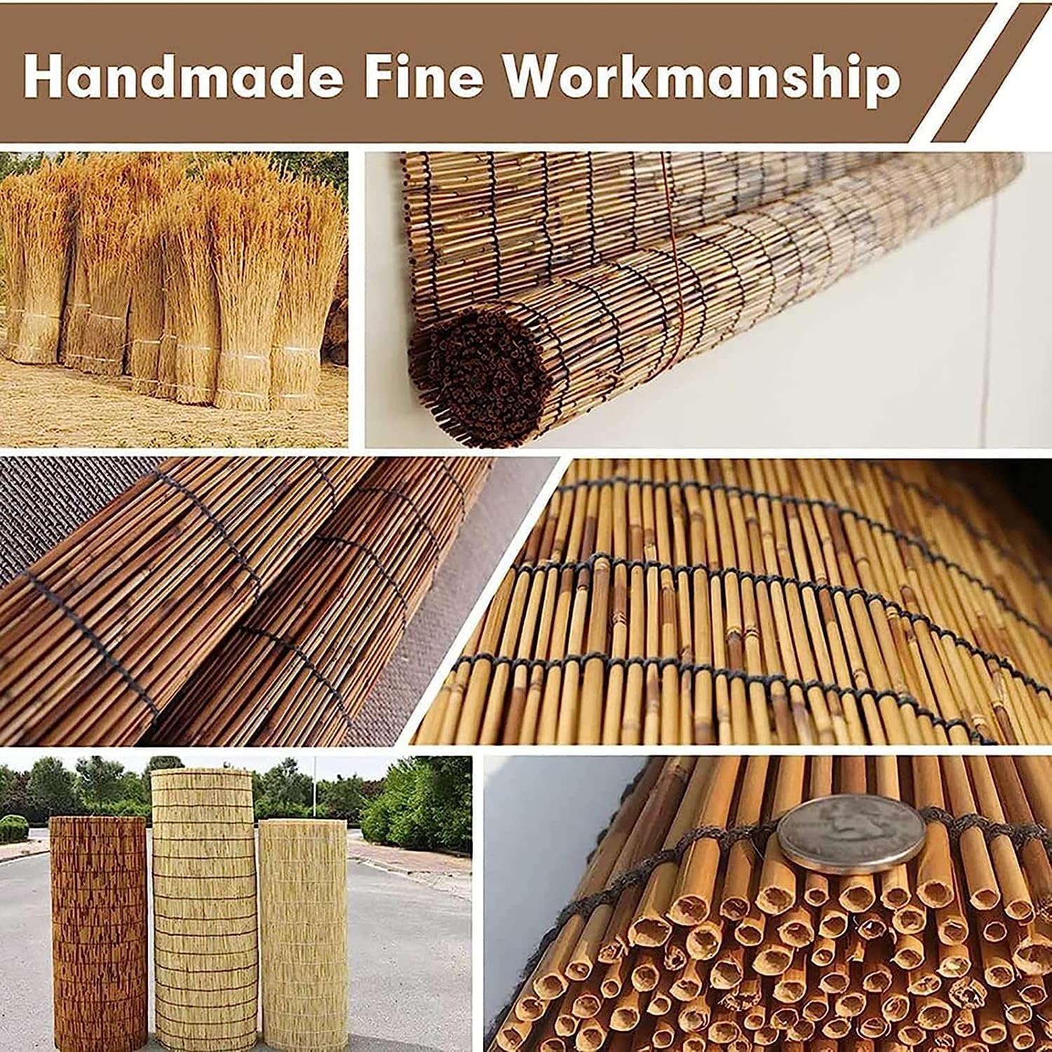 Persianas enrollables, cortinas enrollables de bambú retro, impermeables, cortinas de bambú para ventanas, para privacidad en interiores y