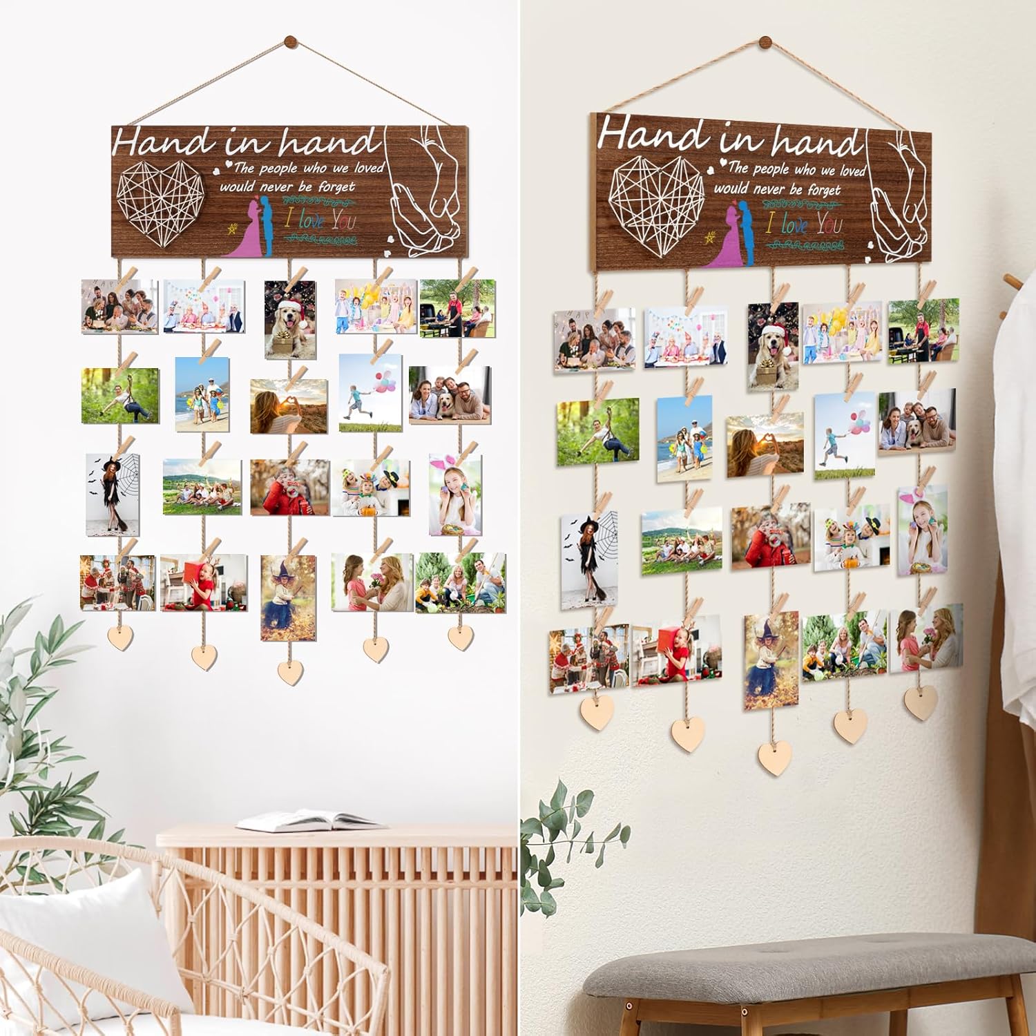 ThxMadam Expositor de fotos colgante, decoración de pared, decoración de pared, soporte de fotos colgante de 15.7 x 5 pulgadas, soporte de fotos de