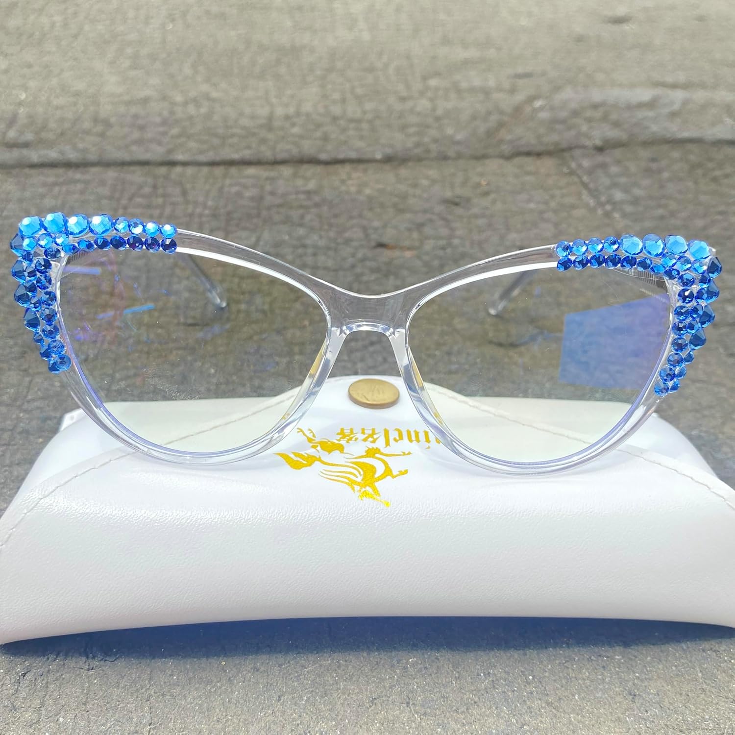 mincl Gafas de lectura bifocales con montura de cristal brillante con diamantes de imitación para mujer, lentes de sol fotocromáticos de transición