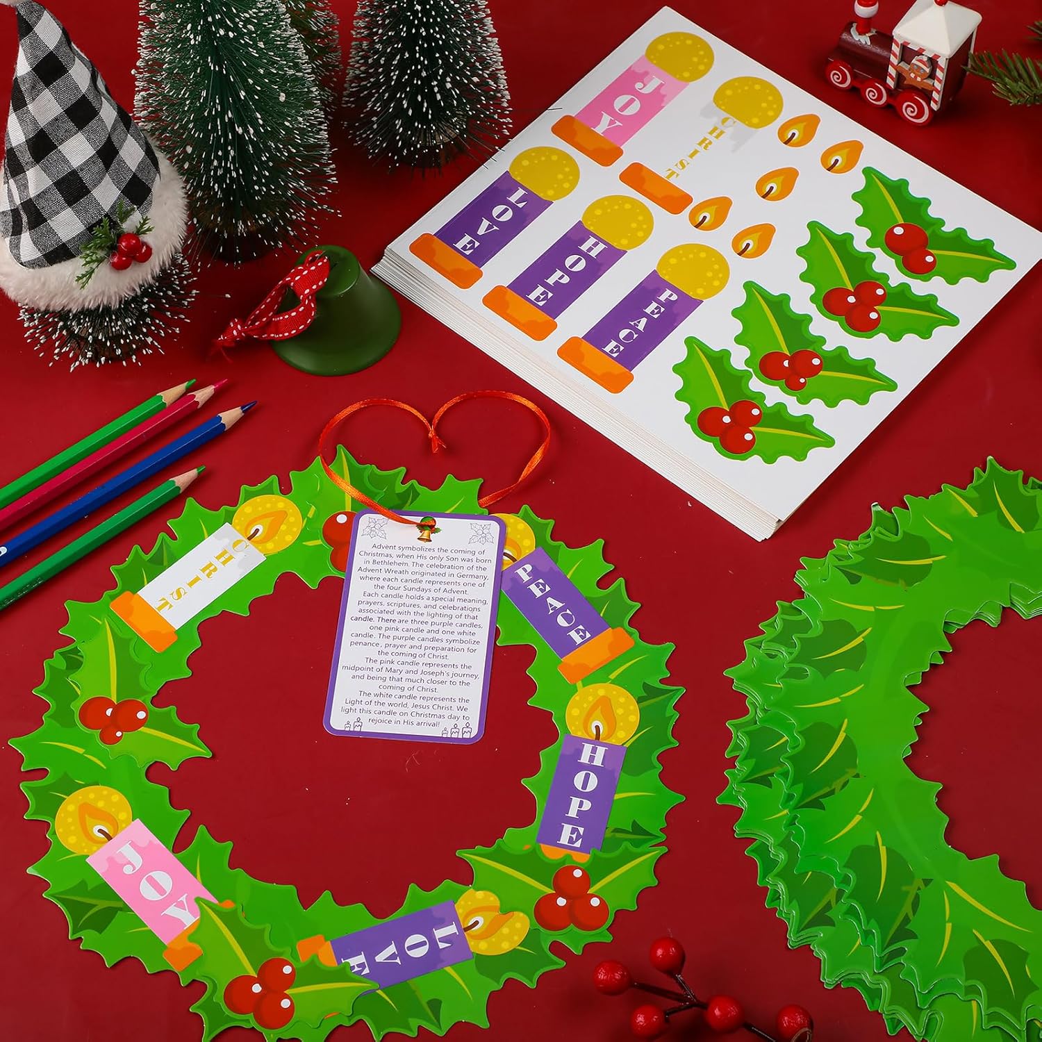 Poen Juego de 24 coronas de Adviento de Navidad para niños, Natividad de Cristo, manualidades, manualidades, decoración colgante, corona de adviento