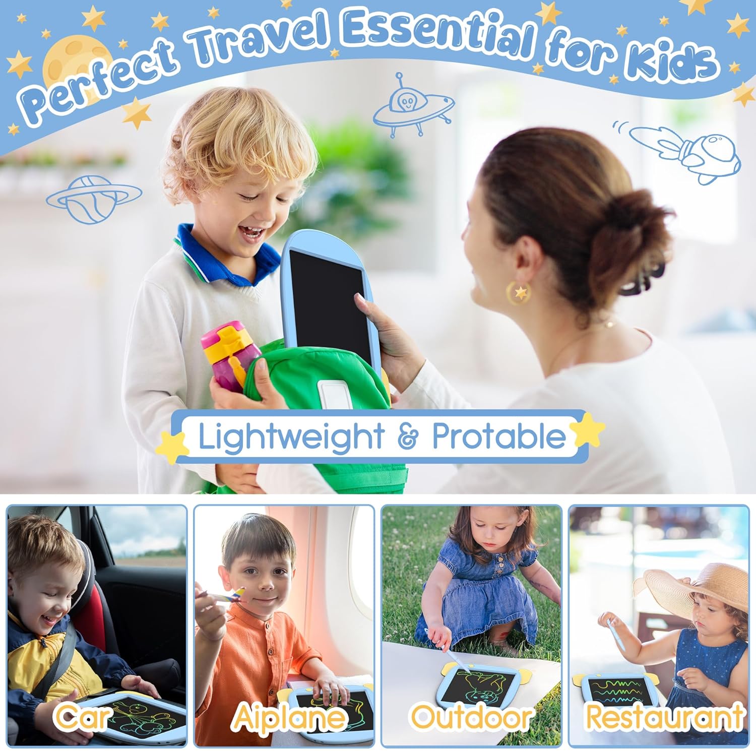Hockvill Tableta de escritura LCD para niños, juguete de aprendizaje, almohadilla de dibujo de cohetes para niños de 3, 4, 5, 6, 7, 8 años, tablero