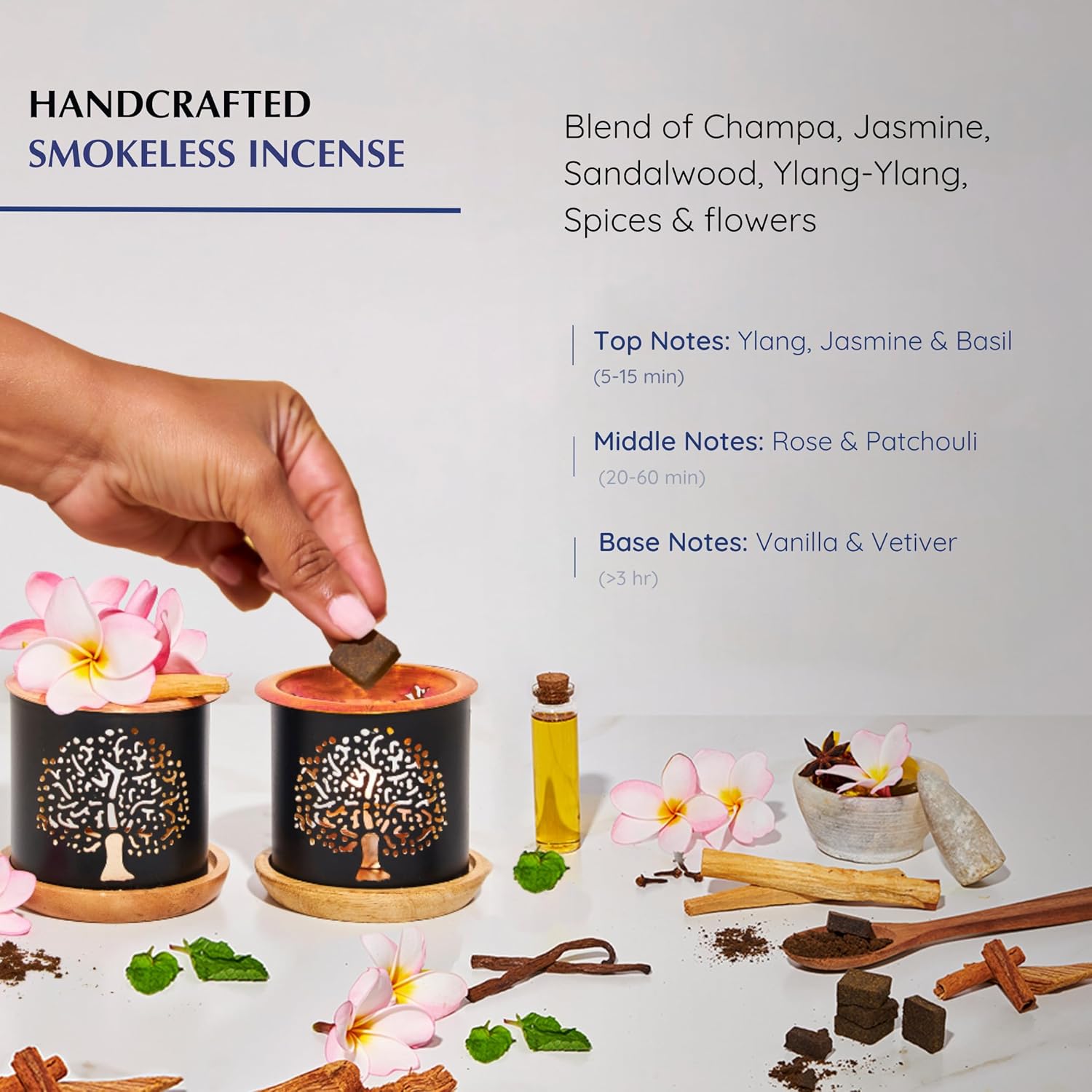 Nag Champa – Ladrillos de incienso (2 x 9 ladrillos) y quemador de incienso exótico del árbol de la vida por Aromafume  Fabricado con sándalo,