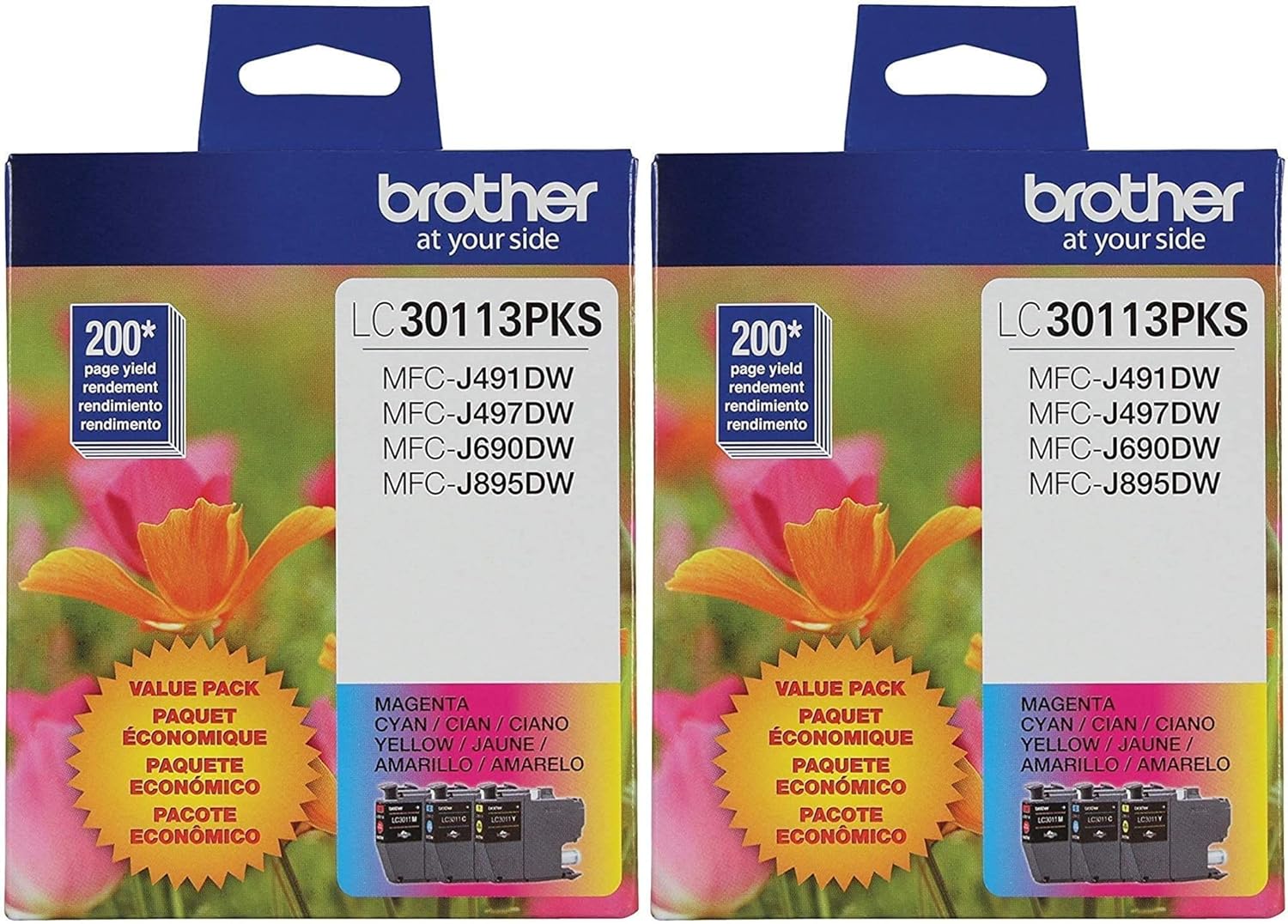 Brother – LC30113PKS paquete de 3 cartuchos de tinta de color de rendimiento estándar, rendimiento de página de hasta 200 páginas por cartucho,