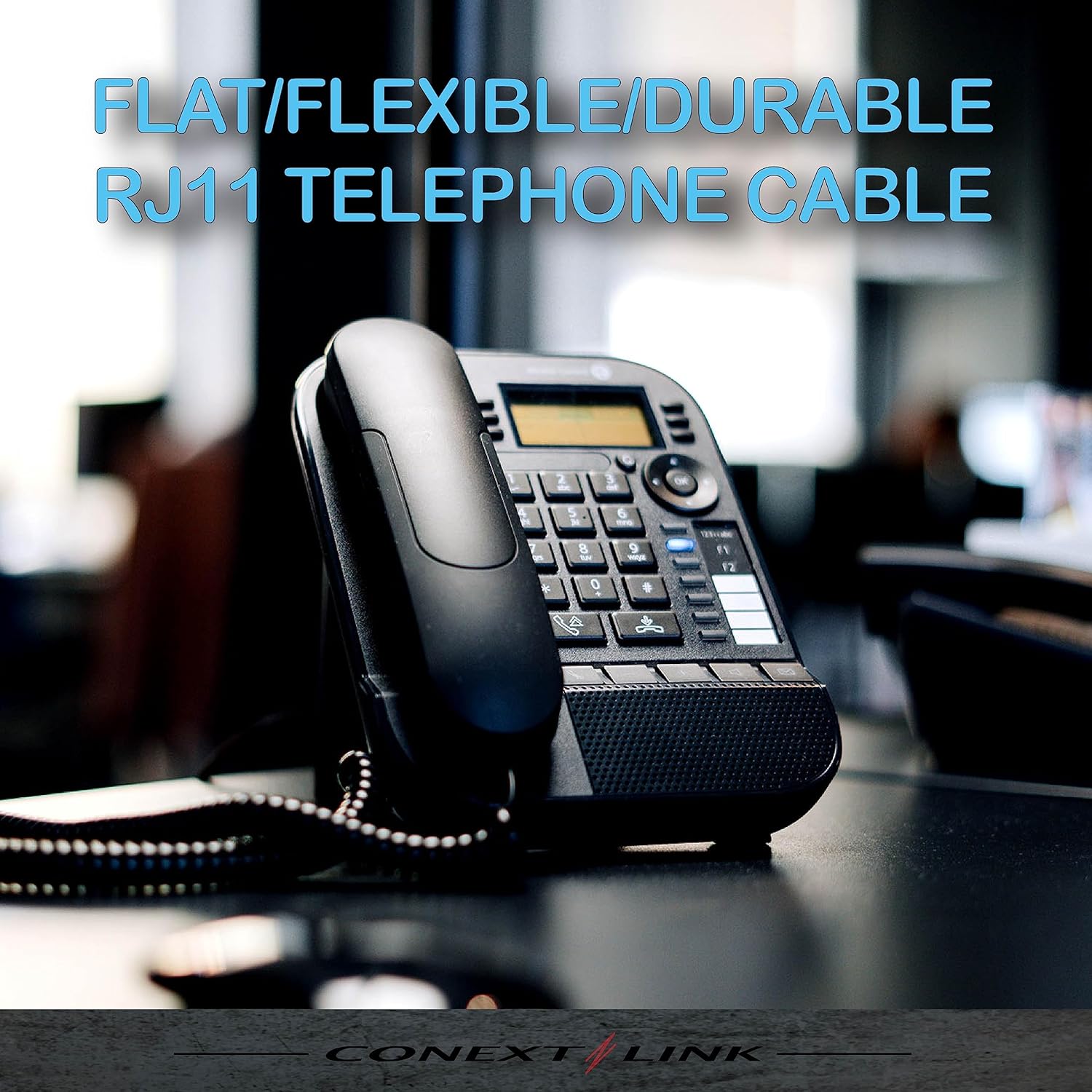 Conext Link Cable de extensión de teléfono modular RJ11 6P4C Cable de línea de cable de teléfono (100 pies, negro) (33222)
