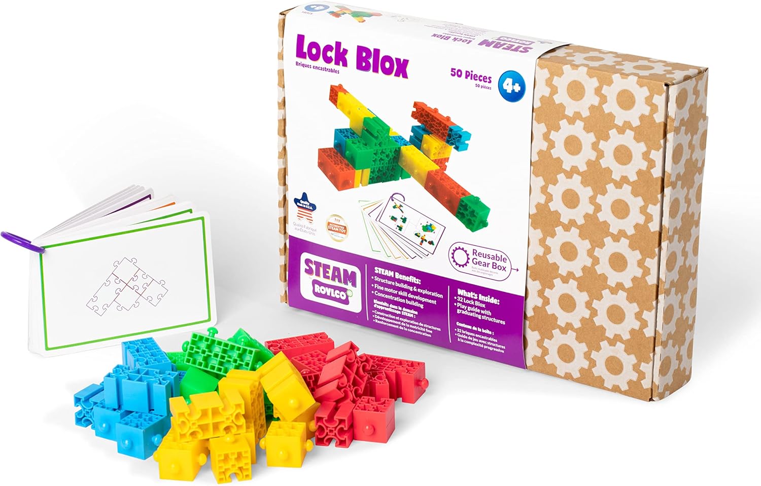 Roylco STEAM Lock Blox Kit de construcción – Blox Blox Bloques de construcción de aprendizaje de vapor para niños – Juguete de construcción de