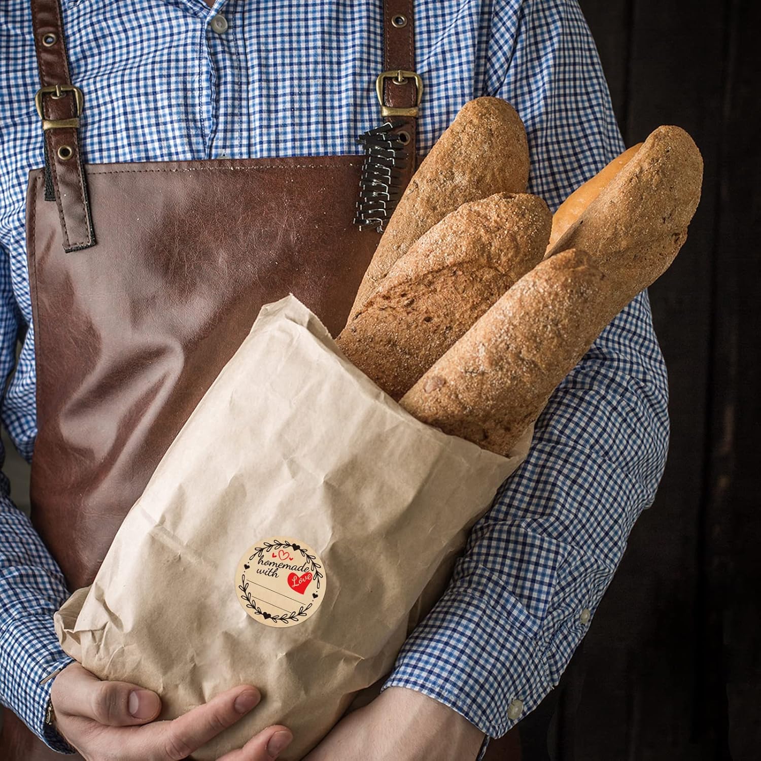 500 calcomanías caseras con amor con líneas, etiquetas para conservas de frascos para envases horneados, bolsas de galletas, rollo de 2 pulgadas
