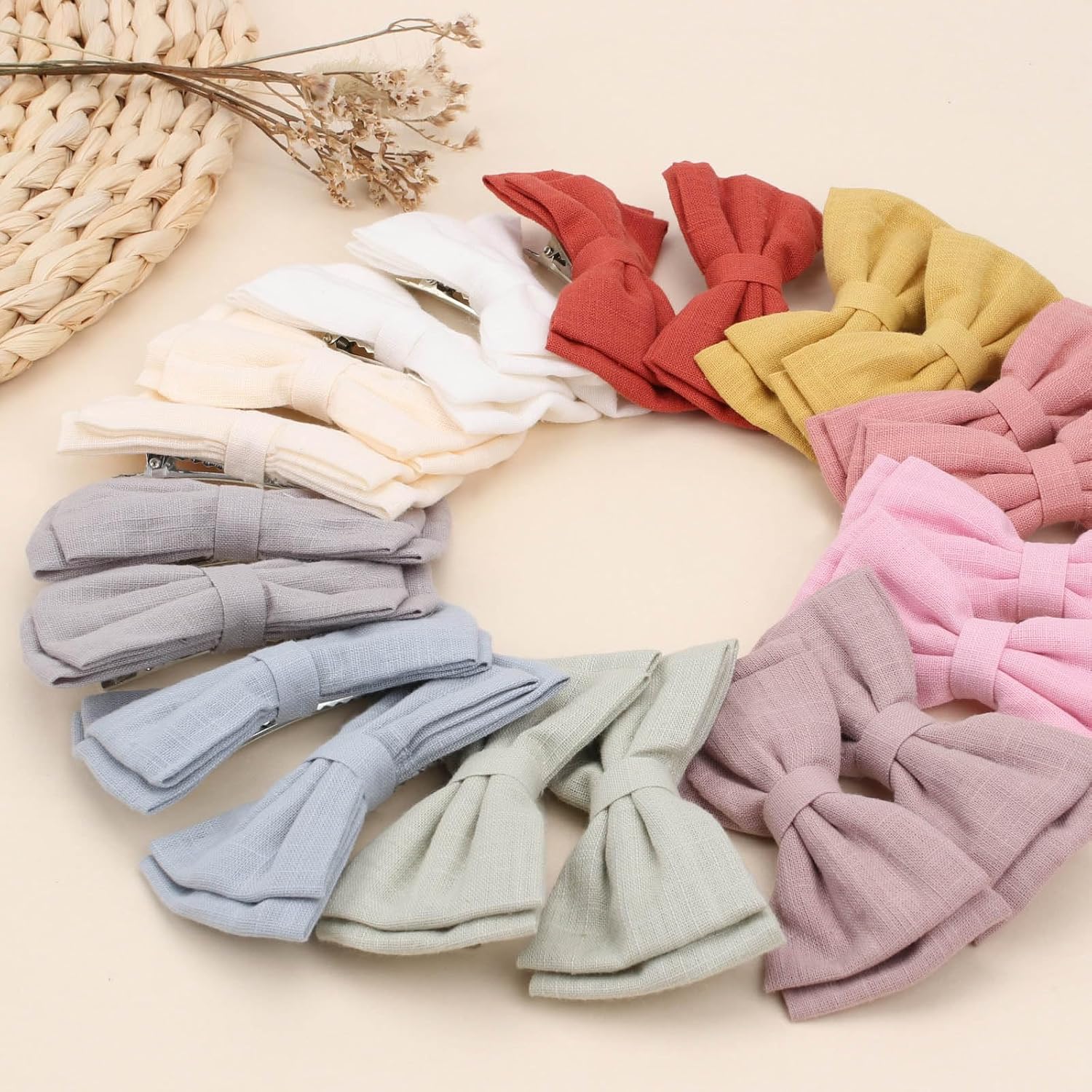Oaoleer – 20 lazos para el pelo de 3.5 pulgadas para bebés, lazos de lino neutro, lazos dobles para cola de caballo, accesorios para bebés, niños