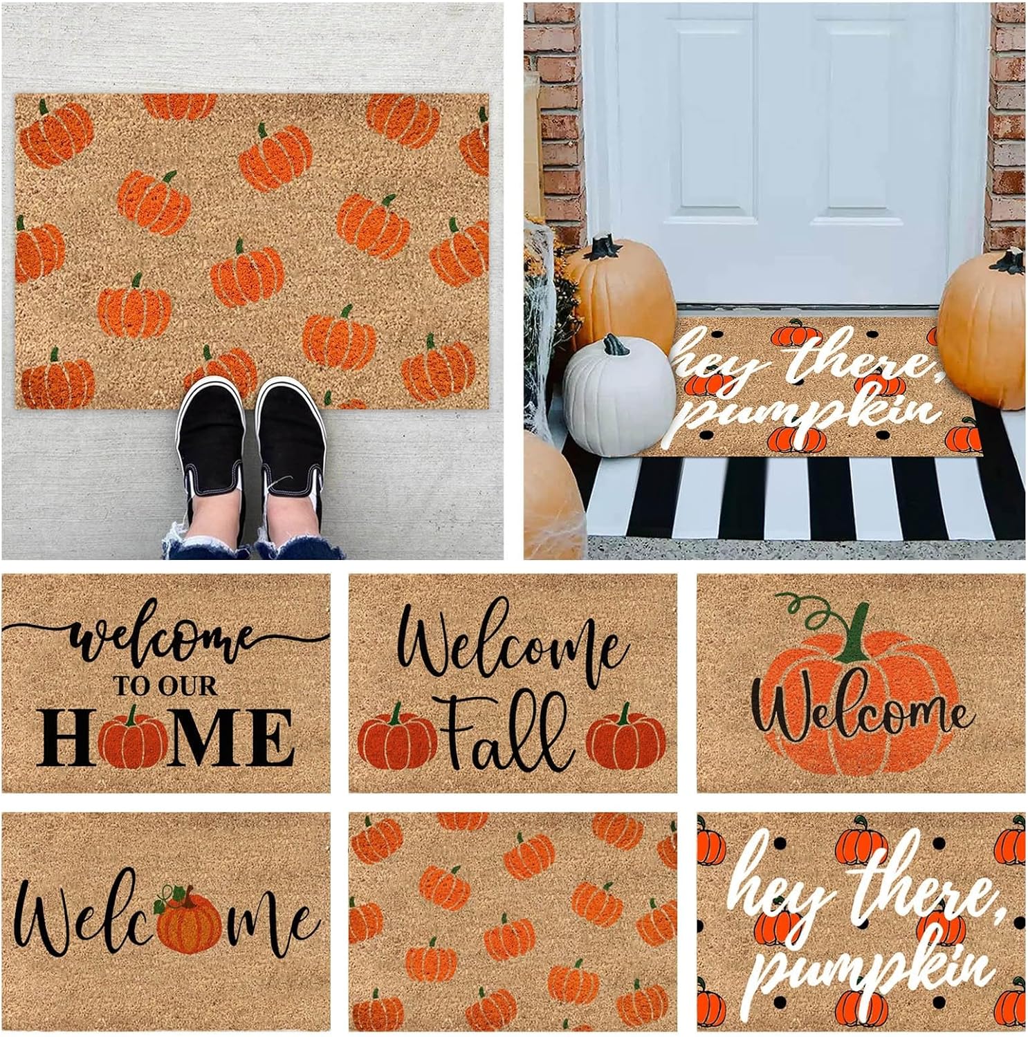 Tapetes de 24 x 16 pulgadas de temporada de otoño para puerta delantera, otoño, temporada de Acción de Gracias, Halloween, exteriores, calabaza,