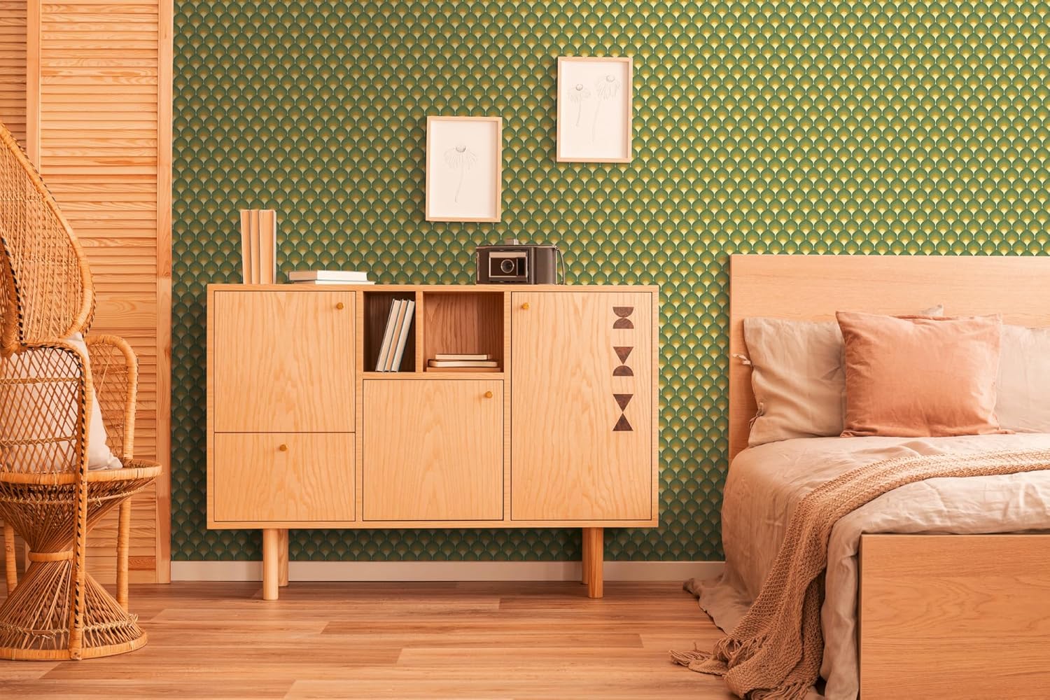A.S. Création Papel pintado retro de los años 70 con gráfico vintage verde amarillo marrón beige papel pintado retro chic 1,297,181.8-27.9 ft x 0,53