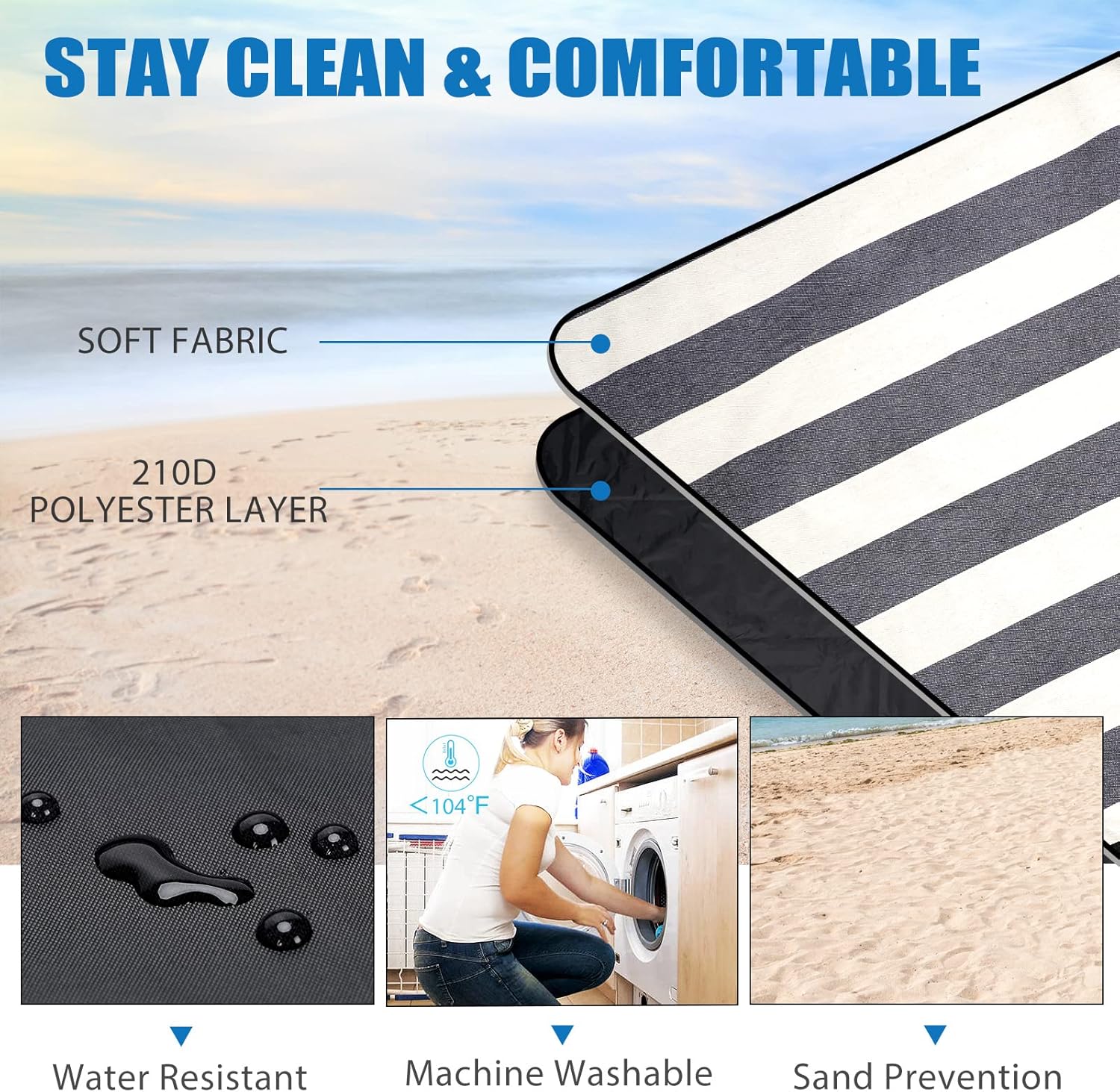G GOOD GAIN – Manta de pícnic impermeable portátil con correa de transporte, para manta de playa o fiesta familiar al aire libre camping (doble