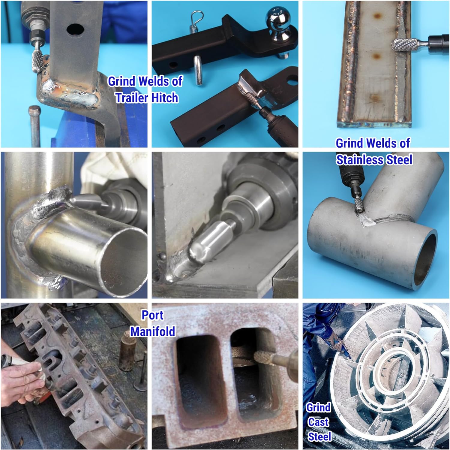 Sworker Juego de fresas de carburo de 14 de pulgada, vástago de 14 pulgadas, 8 piezas con base de madera, brocas rotativas para soldaduras de metal,