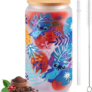 Vasos estéticos de vidrio con tapas de bambú y pajitas, mercancía para despedida de soltera para fiestas de amantes, regalos para mujeres, vaso para Vasos estéticos de vidrio con tapas de bambú y pajitas, mercancía para despedida de soltera para fiestas de amantes, regalos para mujeres, vaso para