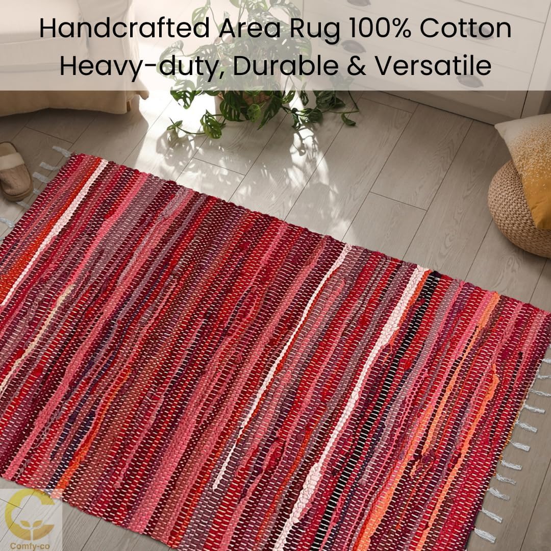 Alfombra Chindi hecha a mano de 3 x 5 pies, alfombra reversible de algodón tejida a mano para dormitorio, sala de estar, cocina, dormitorio,