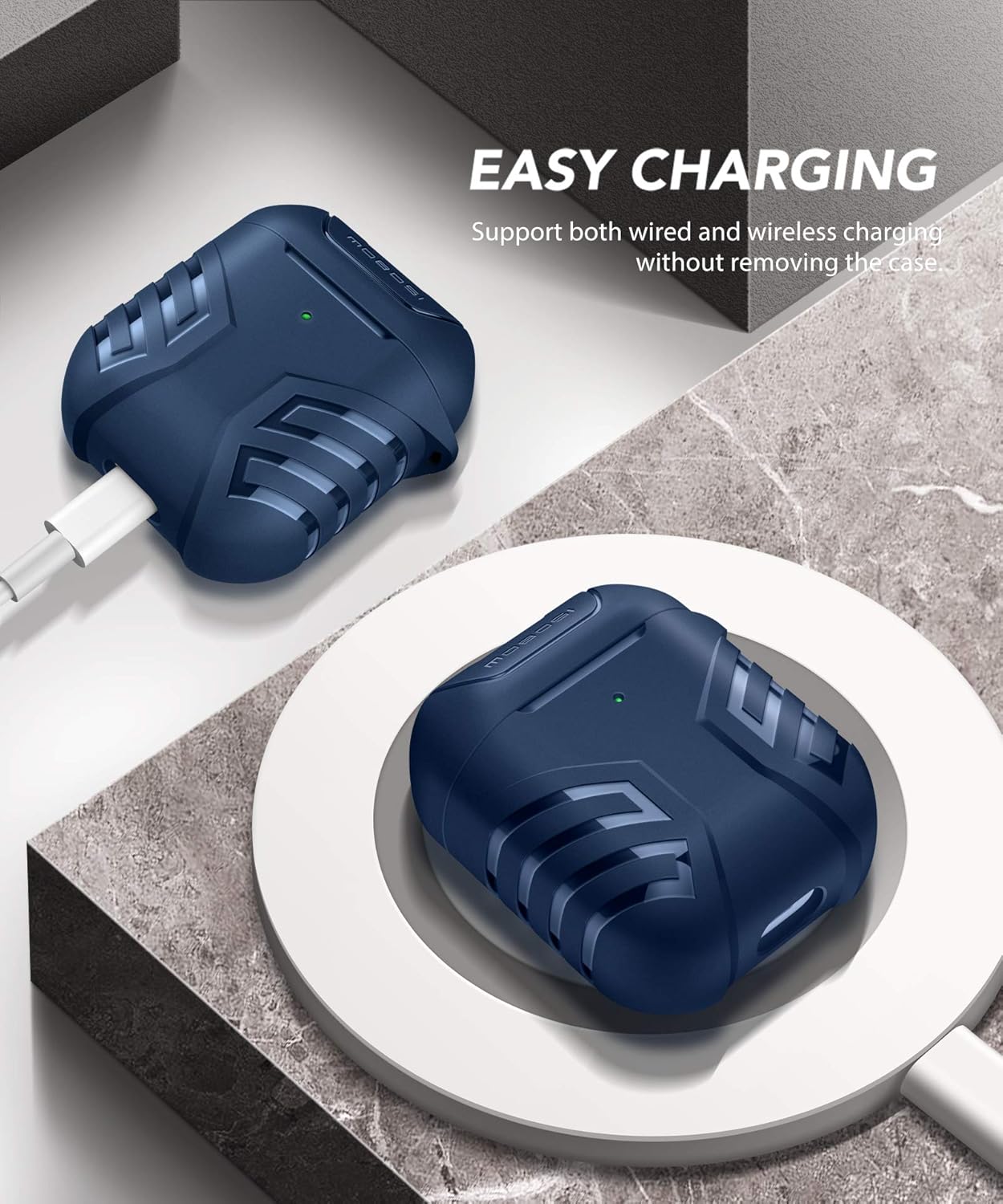 MOBOSI Vanguard Armor Series Funda para AirPods diseñada para AirPods 2 y 1, funda protectora de cuerpo completo para AirPod militar con llavero