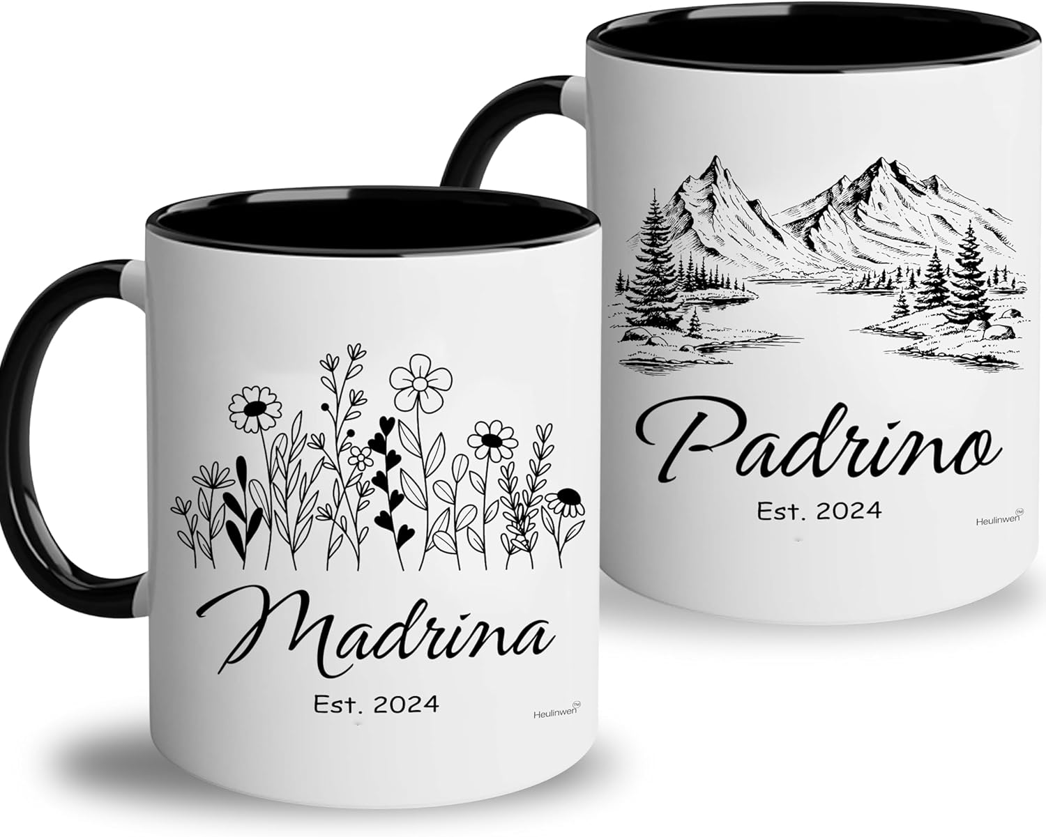 Recuerdos De Bautizo Juego De 2 Tazas Para Café – Regalo Para Padrinos De Bautizo Propuesta Est 2024 – Quieres Ser Mis Padrinos De Bautizo – Dios
