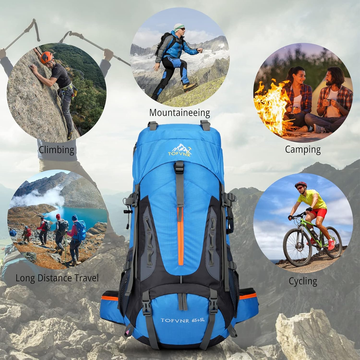 Kingsea Mochila de montañismo de 70 litros, para hombres y mujeres, gran capacidad, deportes al aire libre, senderismo, escalada, camping, mochila