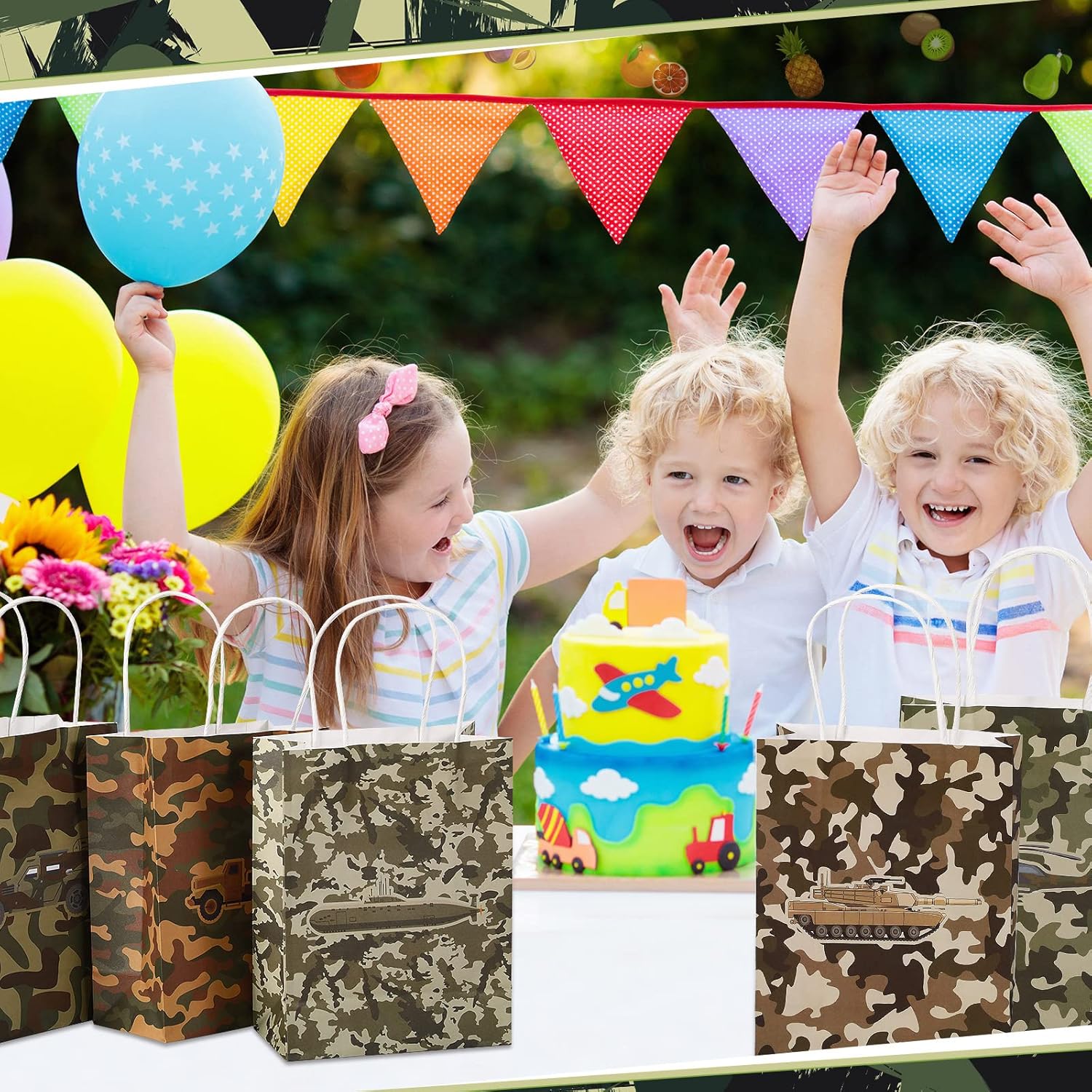 Paquete de 24 bolsas de regalo de camuflaje para fiesta de cumpleaños, bolsas de golosinas, bolsas de dulces con temática de camuflaje para niños y