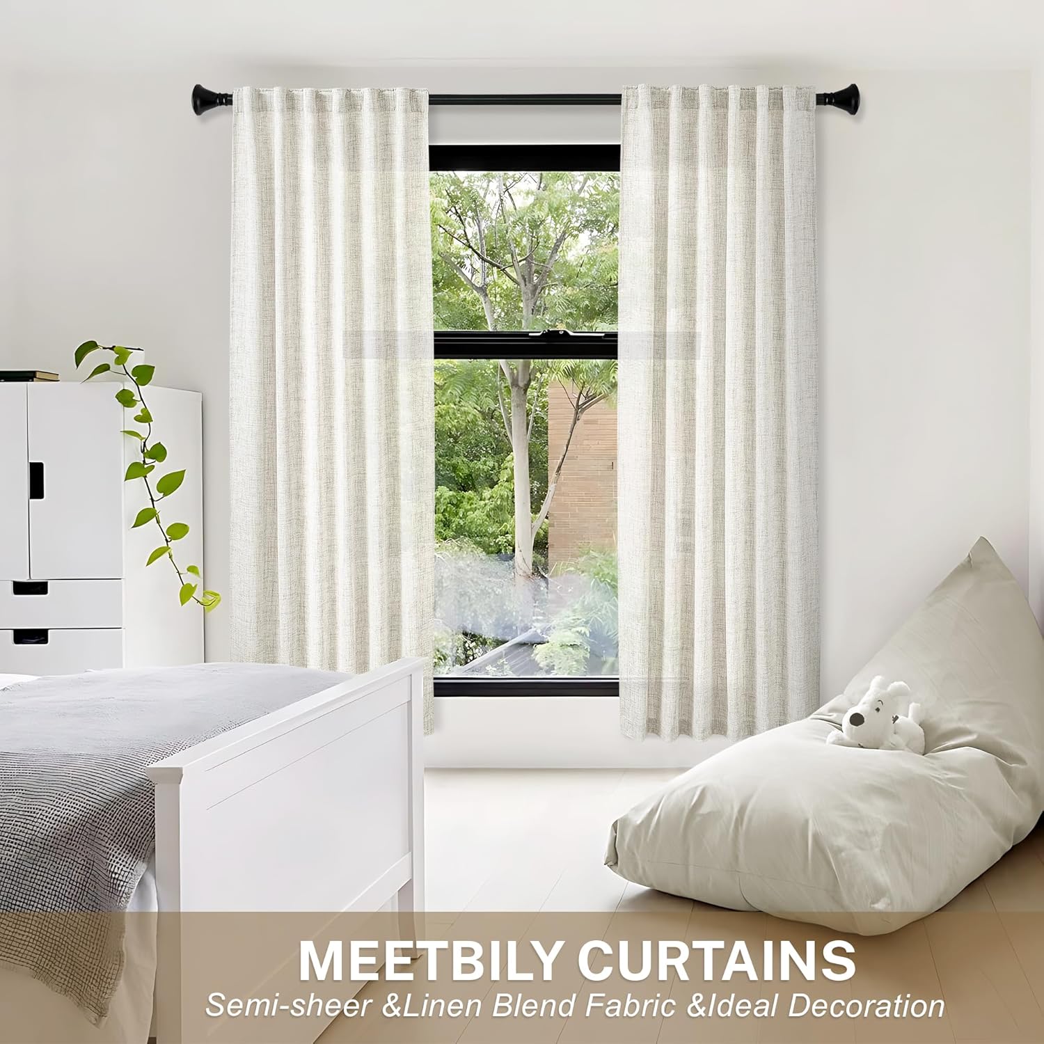 Cortinas de lino natural con pestaña trasera de 72 pulgadas de largo para sala de estar, dormitorio, juego de 2 paneles de filtrado de luz,