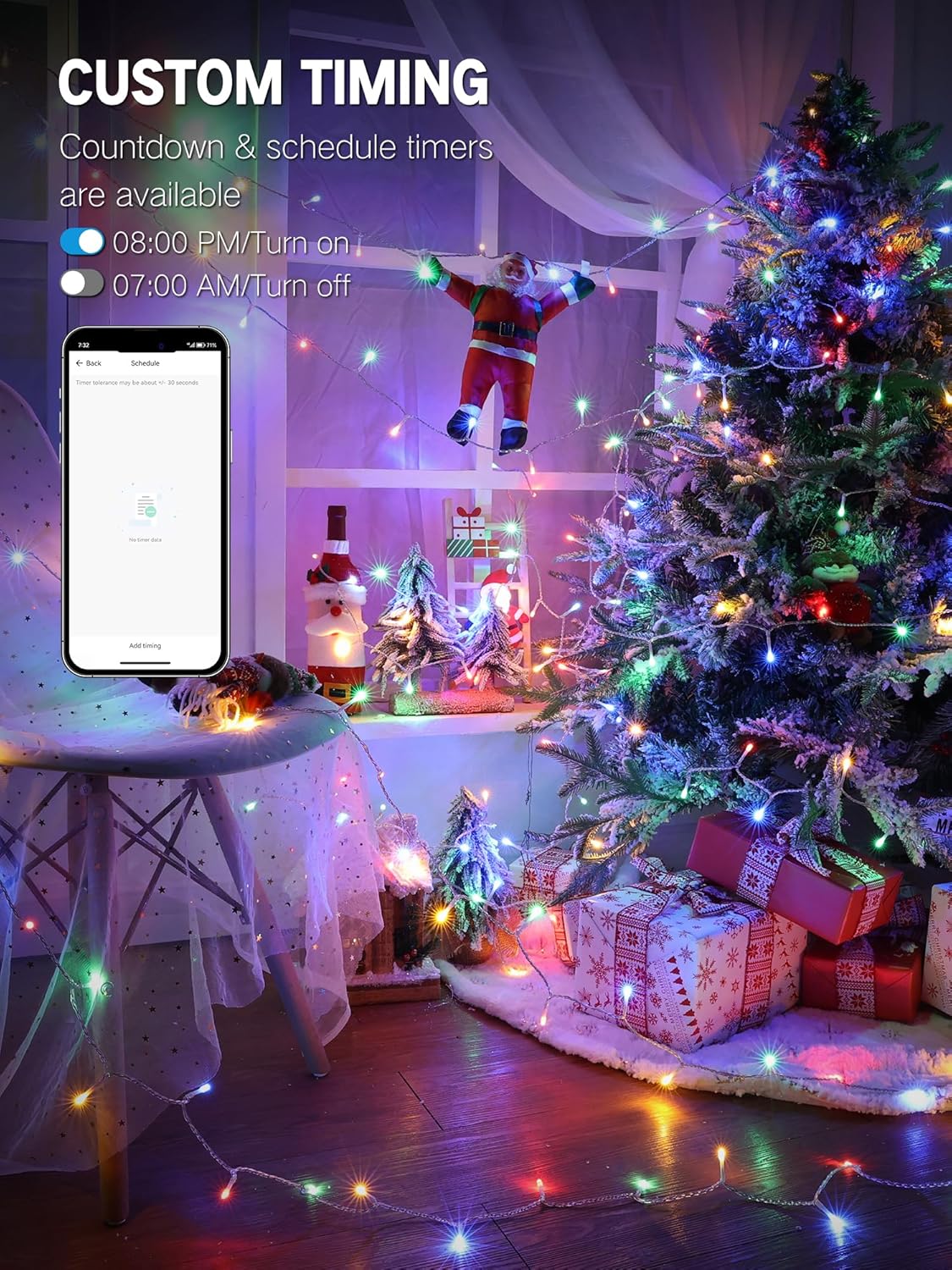 Brizled Luces de Navidad inteligentes que cambian de color, 66 pies, 200 LED, blanco cálido y multicolor, control de aplicación, luces de hadas
