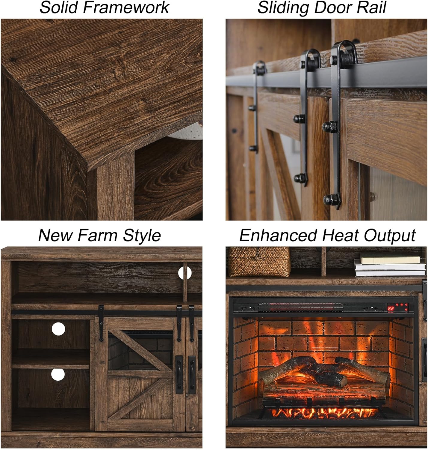 Chimenea eléctrica con soporte de TV, hogar eléctrico tradicional de 60 pulgadas, combinación de soporte de TV y consola, con salida de calor de