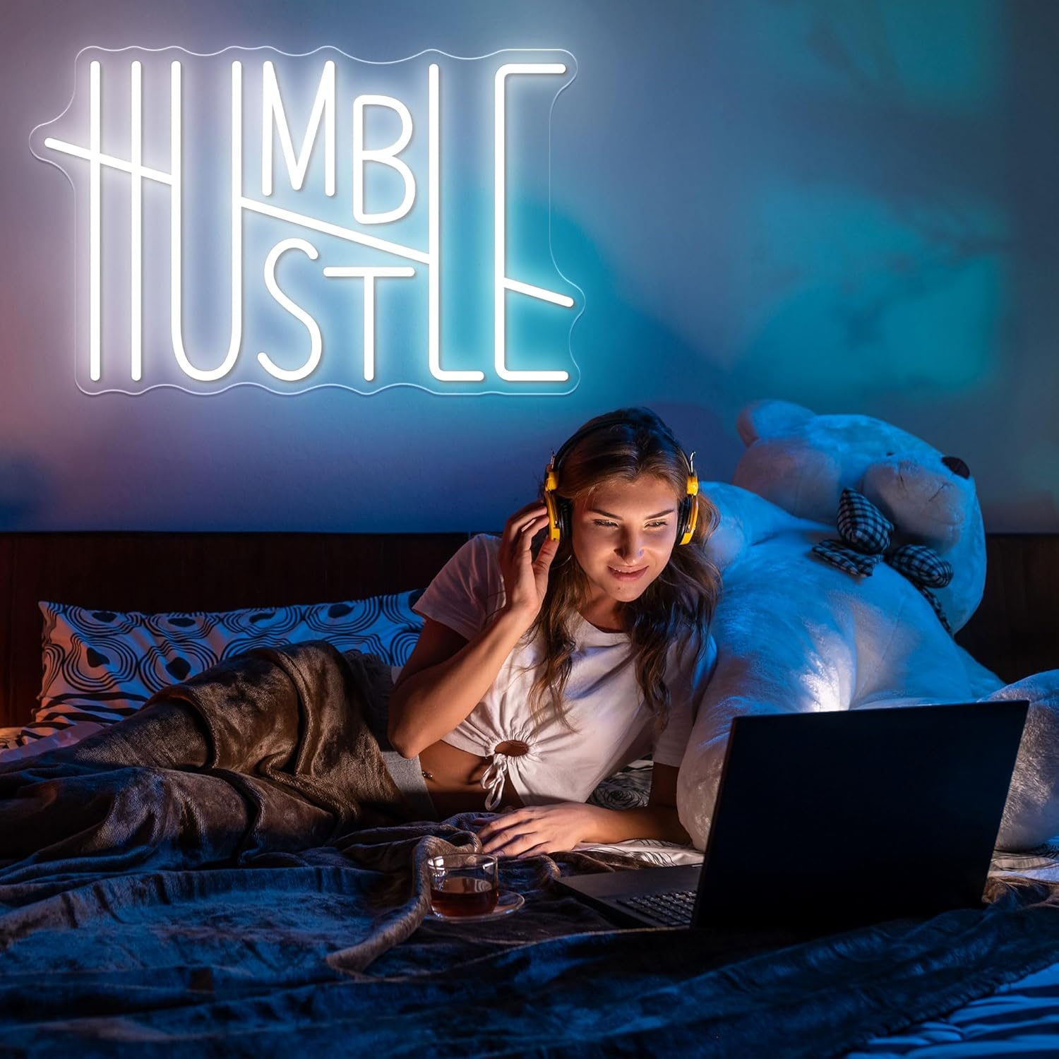 HUSTLE – Letrero de neón con palabras para decoración de pared, letrero de luz LED de neón alimentado por USB, decoración de habitación para niños,
