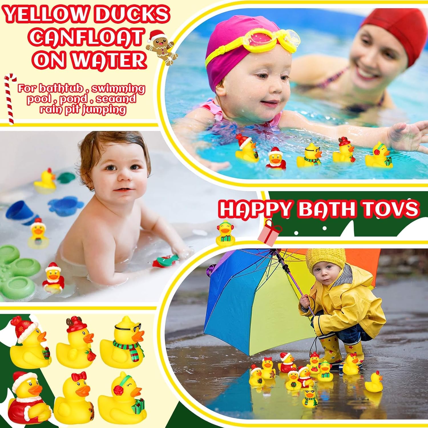 Honoson 36 patos de goma de Navidad a granel, mini patos de goma de Navidad, recuerdos de fiesta de Navidad para Navidad, cumpleaños, recompensas de