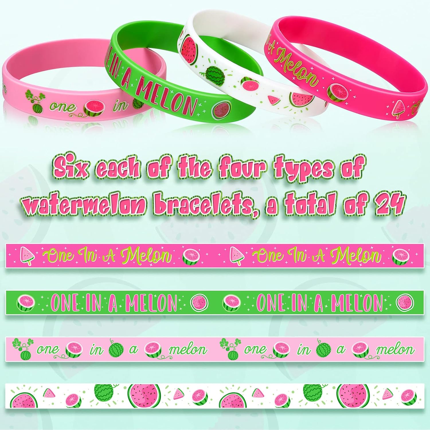 Capoda 24 piezas de decoraciones de fiesta One In a Melon, pulseras de silicona para el primer cumpleaños con temática de sandía, para fiesta de