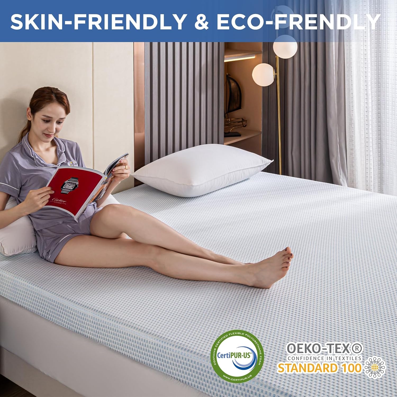 Cubrecolchón de espuma viscoelástica refrescante con infusión de gel con funda de seda de hielo transpirable, protector de colchón suave,
