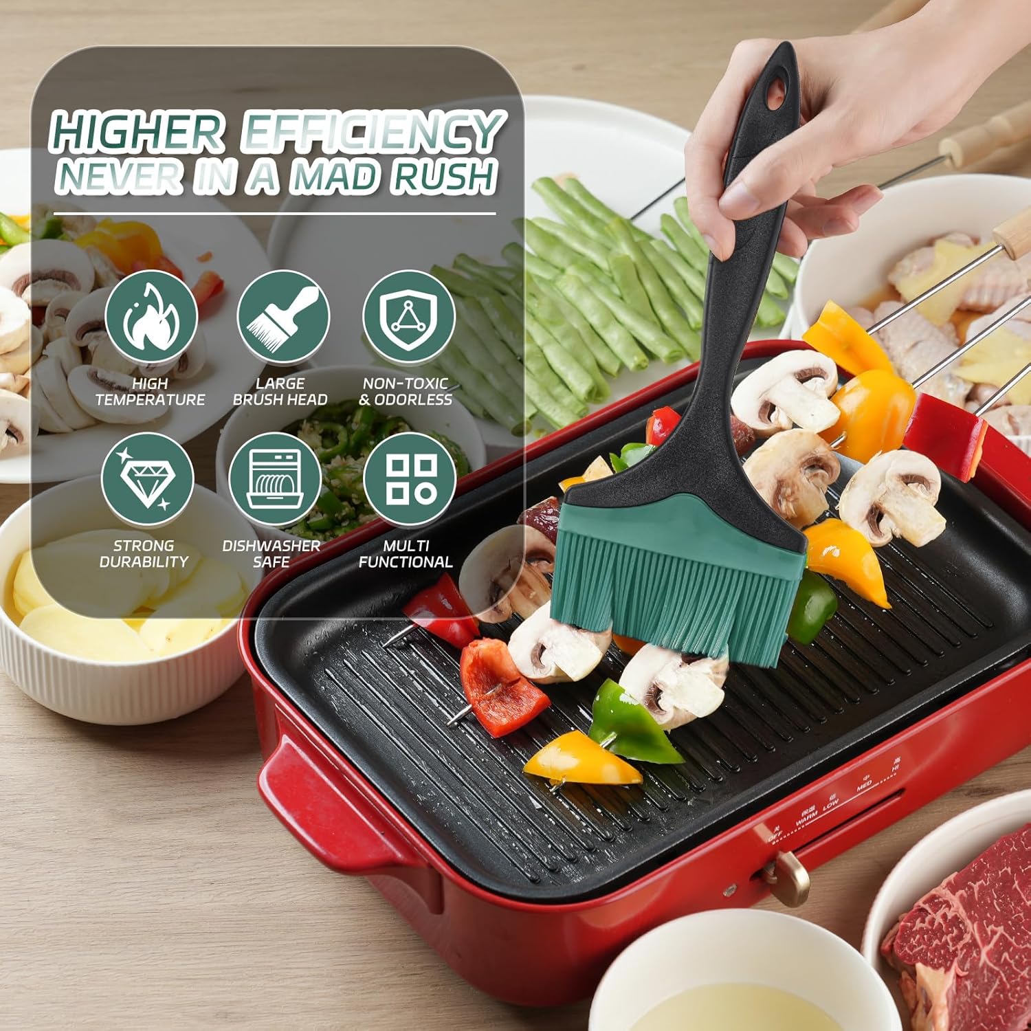 Cepillo grande de silicona para untar para parrilla, cepillo de silicona extra ancho de 3.95 pulgadas para asar a la parrilla, cepillos resistentes