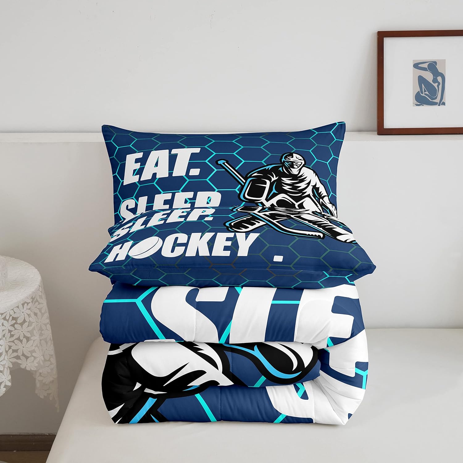 Juego de edredón de hockey para niños y niñas, adultos, juegos de ropa de cama de hockey sobre hielo, ligero, para comer dormir, hockey y deportes