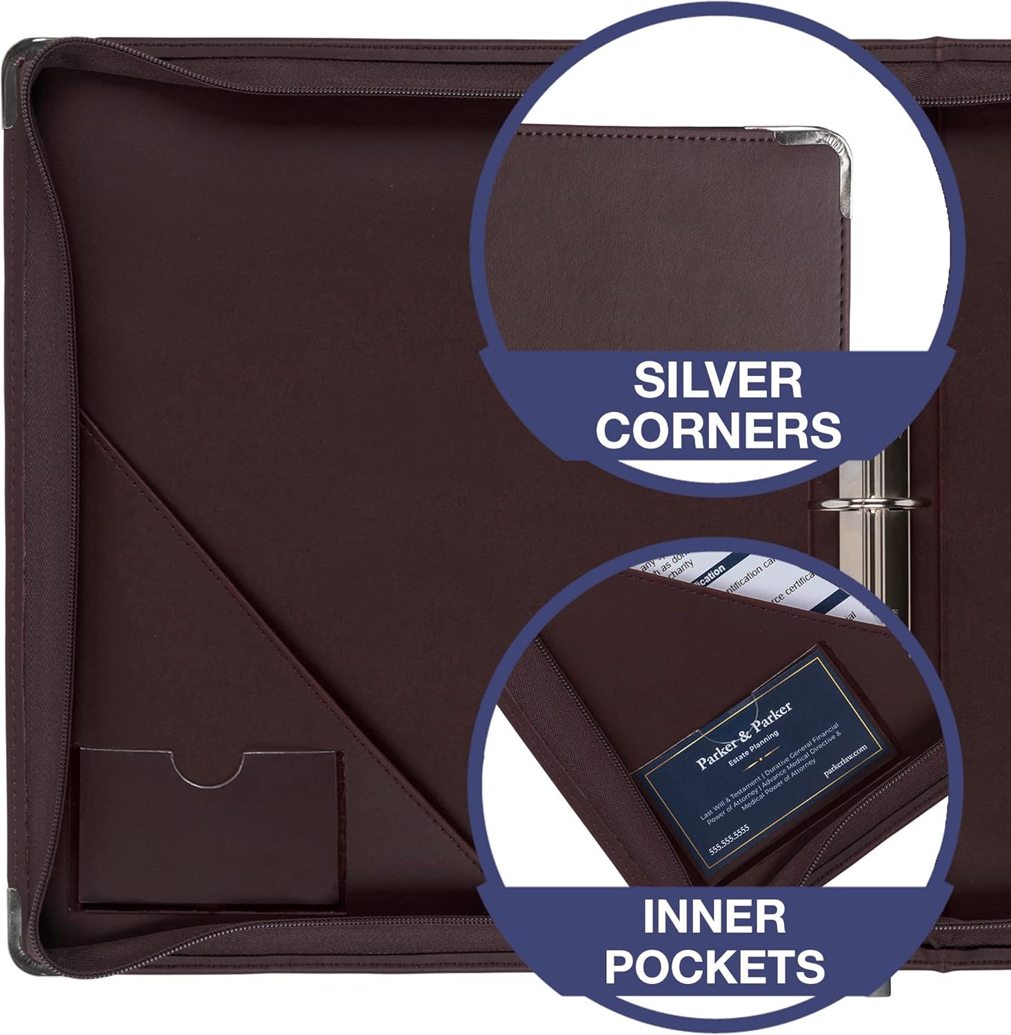 Samsill Carpeta clásica profesional de 3 anillos con cremallera, anillos redondos de 2 pulgadas, organizador de cartera para documentos de 8.5 x 11