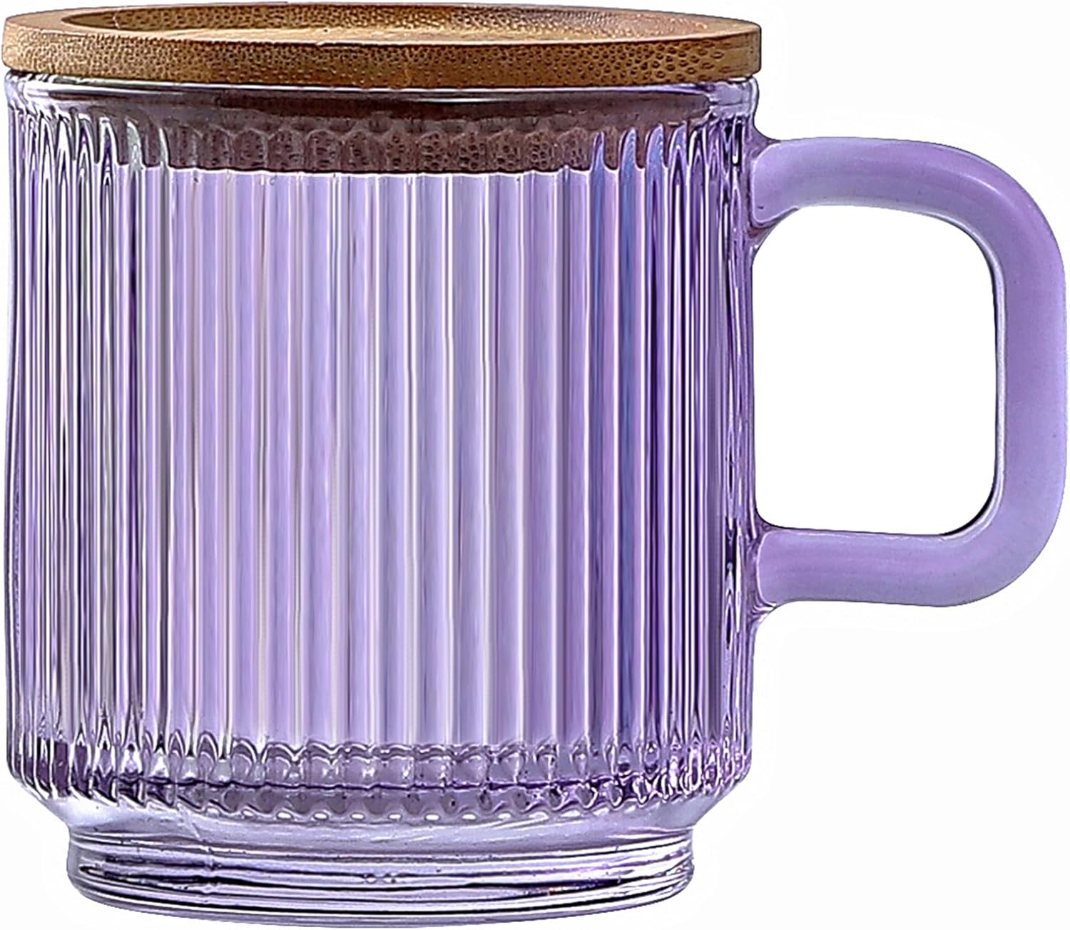 Lysenn Taza de café de vidrio con tapa, taza de té de vidrio clásica con rayas verticales de alta calidad, para leche, té, chocolate, jugo, agua,