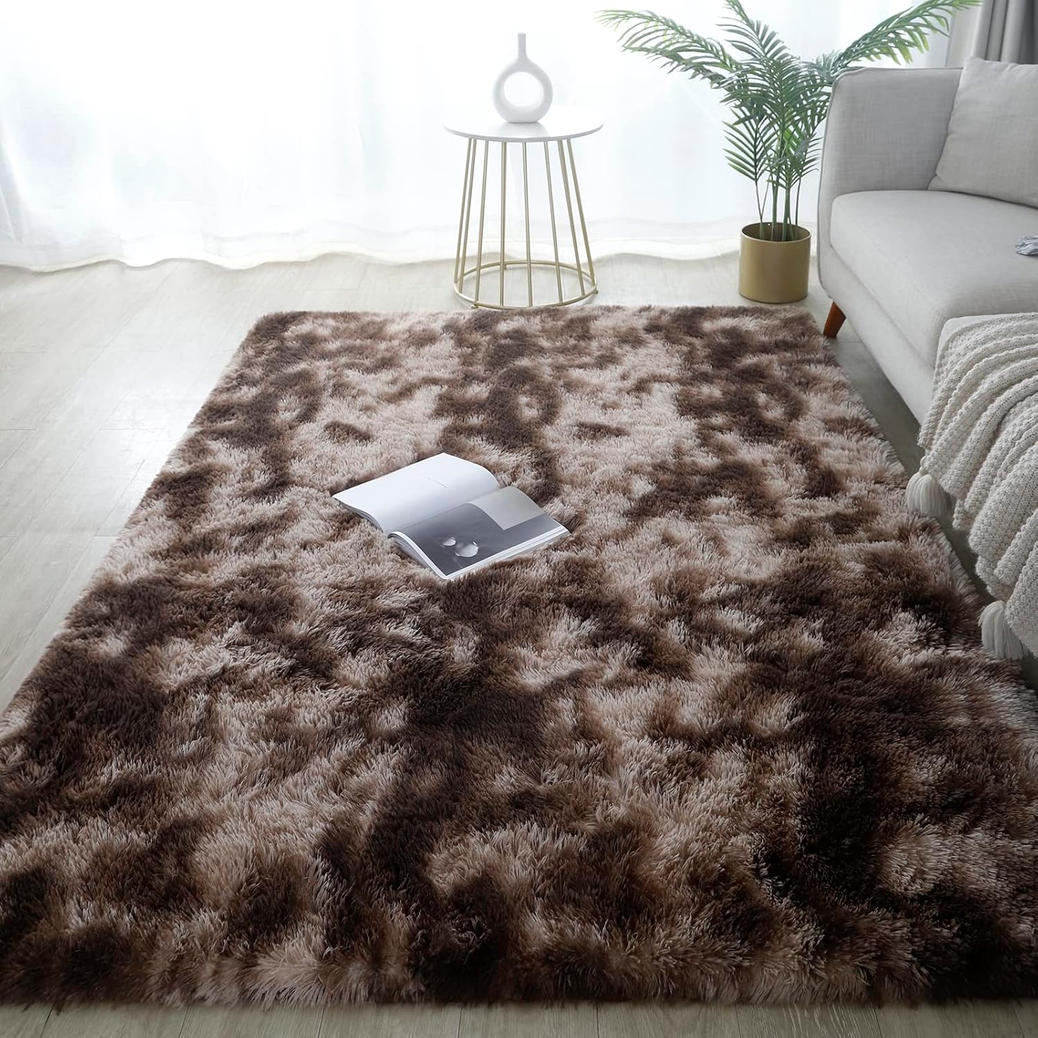 GERBIT Tapete largo de 5 x 7 pies, suave, rectangular, para interiores, moderno, de lujo, para sala de estar, decoración del hogar, teñido anudado