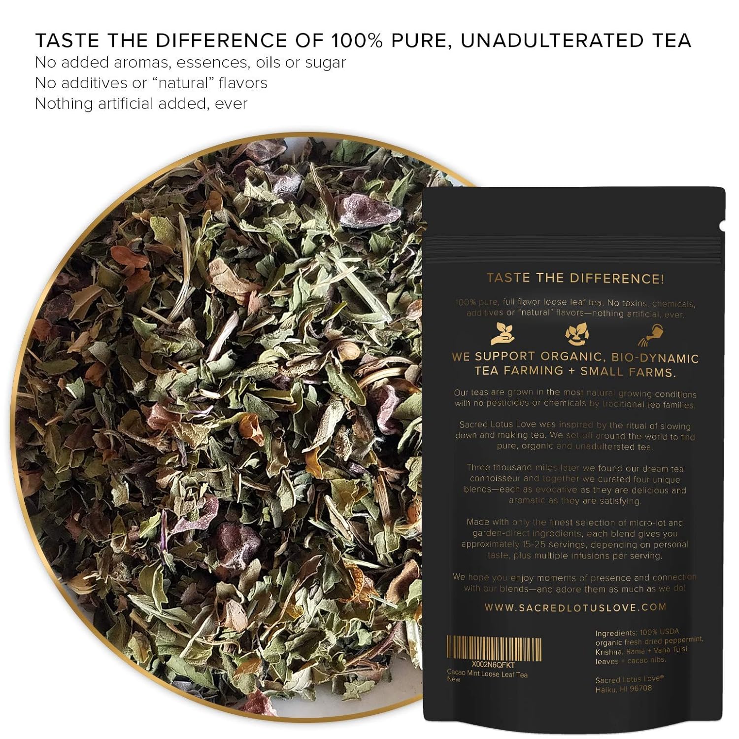 Té de hojas sueltas de menta y cacao (más de 25 tazas) A base de hierbas Sin cafeína Alivio del estrés Chocolate Menta té menta 100% puro +