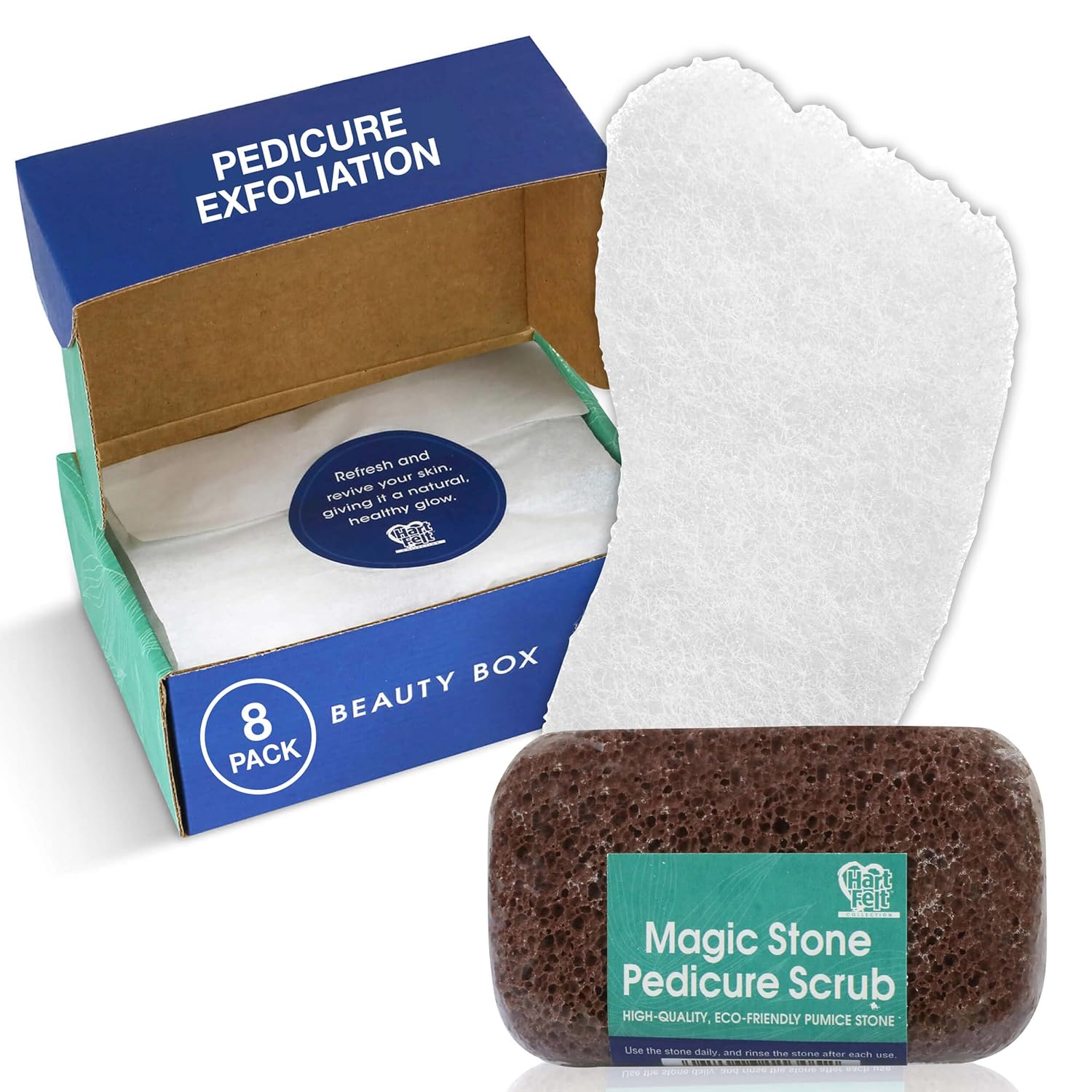 Caja de belleza de exfoliación de pedicura con 6 esponjas exfoliantes de baño y 2 piedras pómez mágicas para eliminar callos de pies, almohadilla de