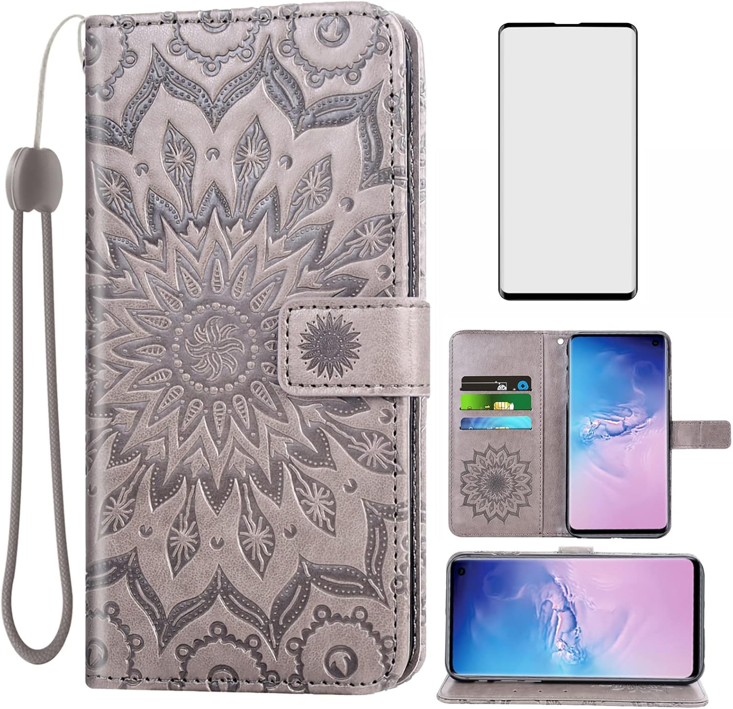 Asuwish Funda de teléfono para Samsung Galaxy S10 con protector de pantalla de vidrio templado, funda magnética de cuero, soporte para tarjetas,